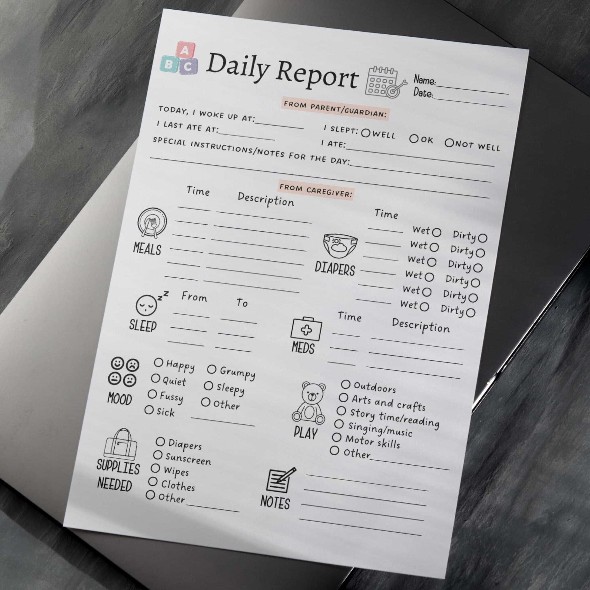 Daily Toddler Log Printable, Infant Toddler Daily Report, Nanny Log, Baby Schedule for Preschool/ Babysitter, Childcare Daycare Tracker Form - image 2
