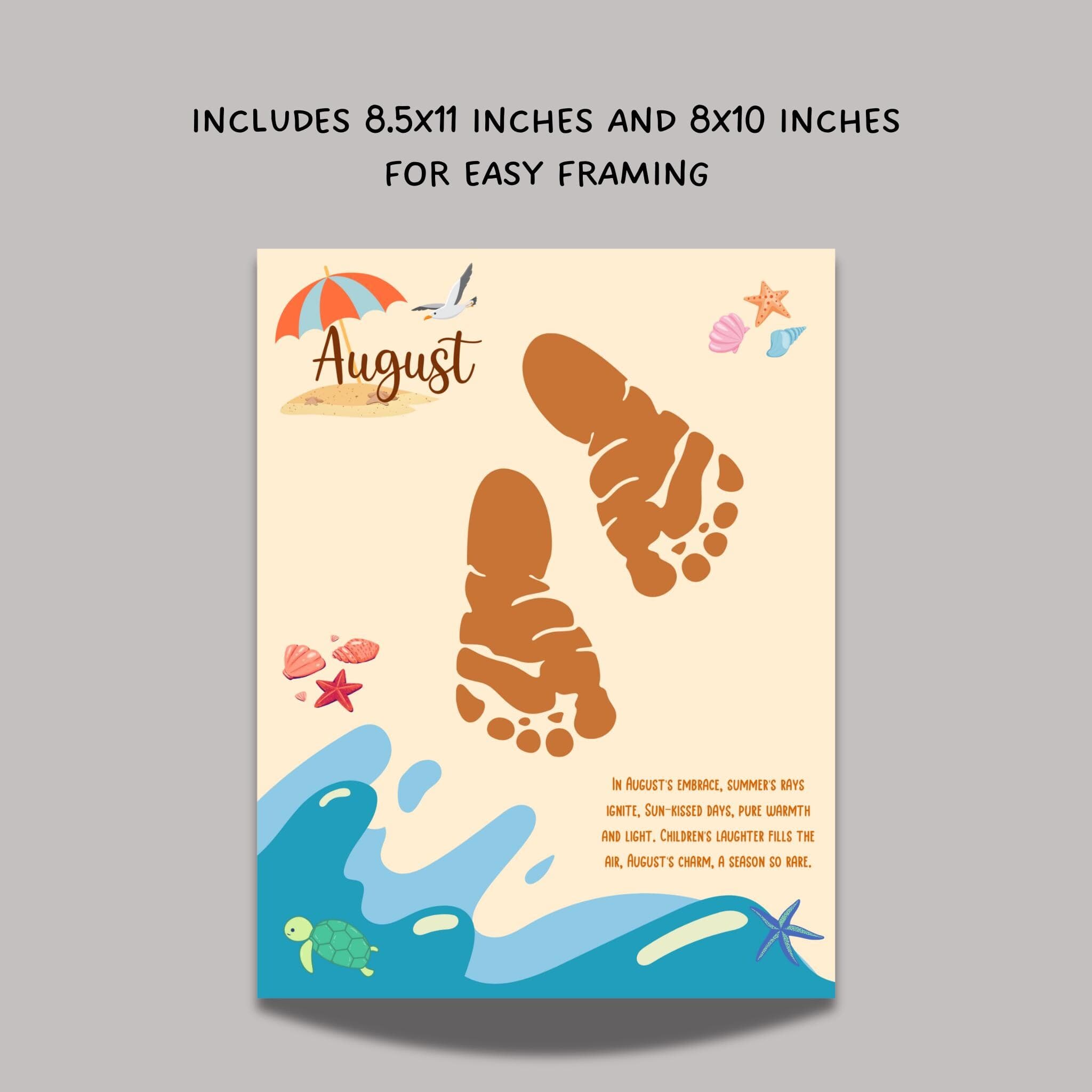 August Handprint Footprint Crafts Printable, DIY Art Kids Preschool Activity DIY Summer Monthly Keepsakes for Baby Toddler PreK Kindergarten - image 5