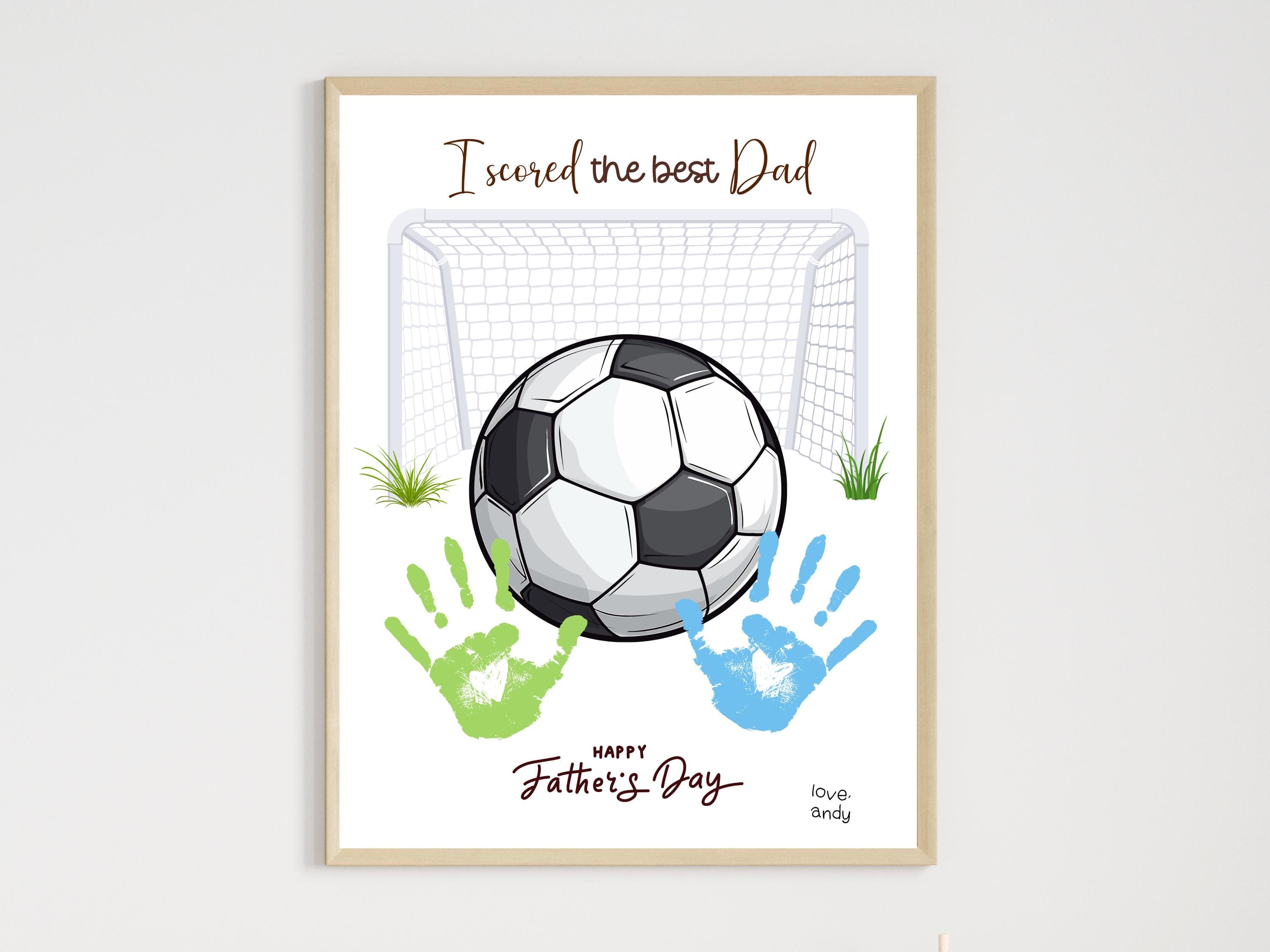 Father's Day Handprint Craft Printable, DIY Soccer Art Gift for Dad from Kids, Sports Daddy Keepsake Card Baby Toddler Activity Preschool