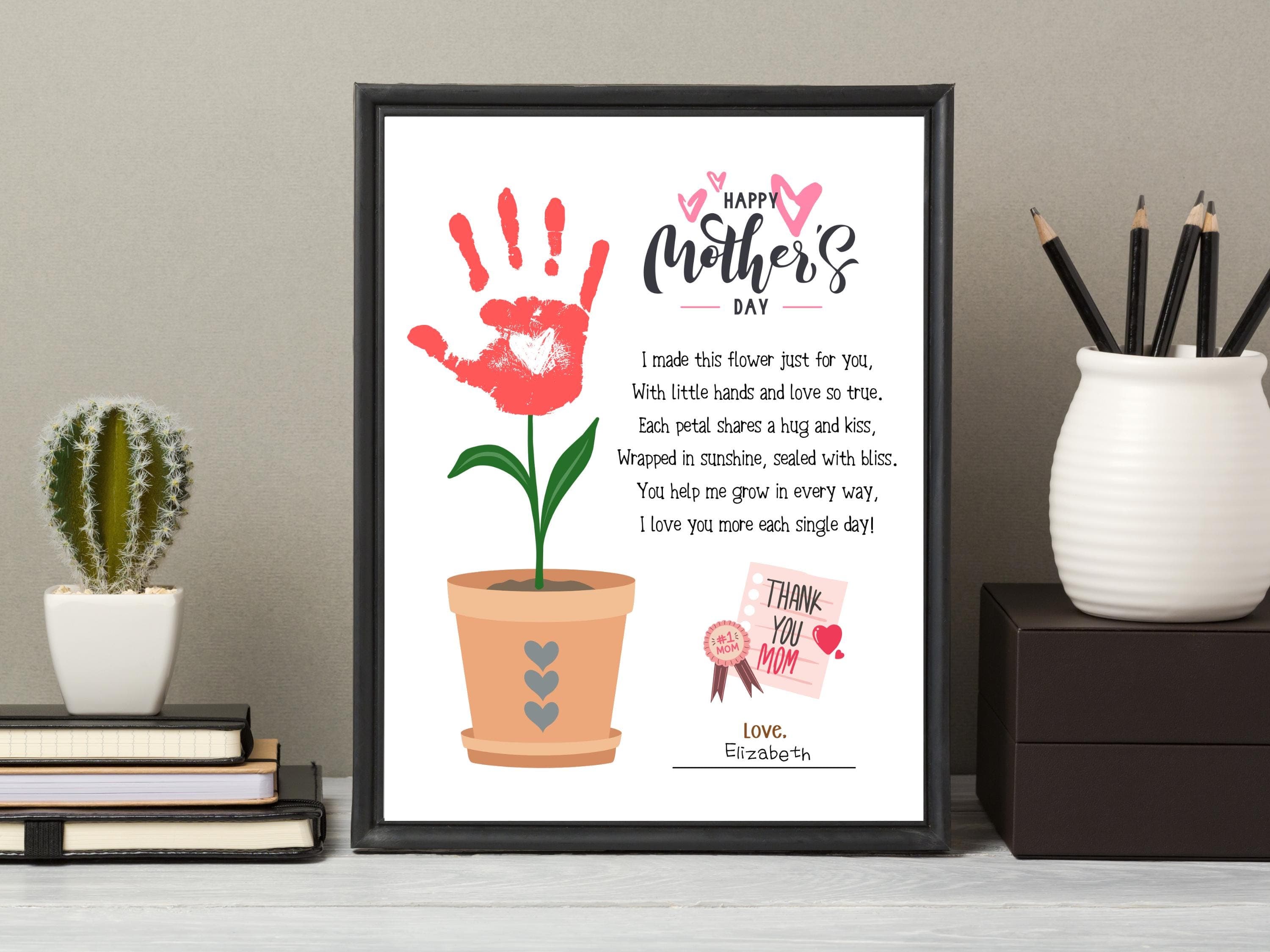 Mothers Day Handprint Poem Craft for Kids Printable, DIY Card Art Keepsake Personalized Birthday Gift for Mom Preschool Kindergarten Pre-K - image 2