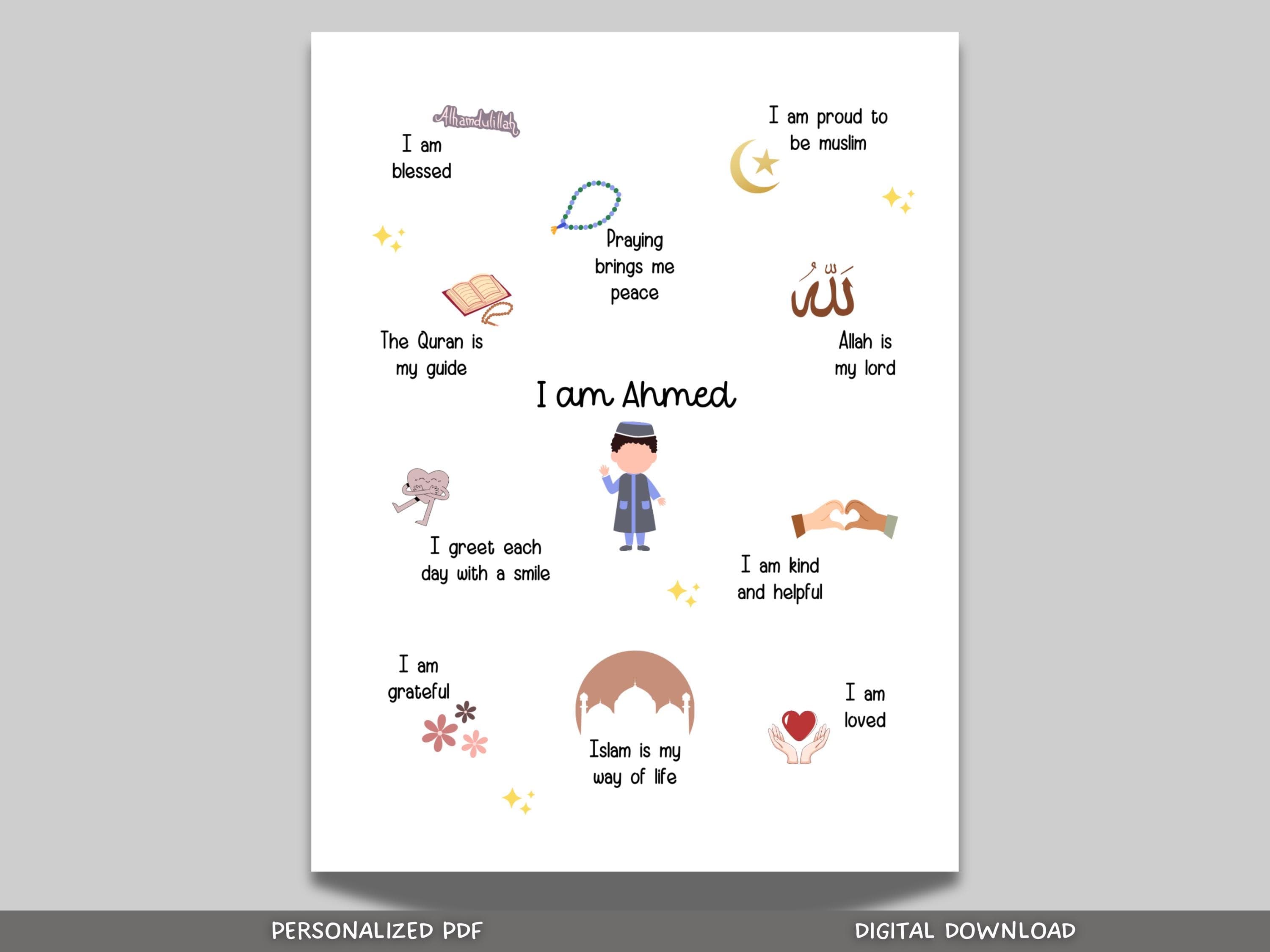 Personalized Islamic Affirmations for Kids, Printable Wall Art, Muslim Boys Positive Affirmations, Nursery Room Decor, Digital download