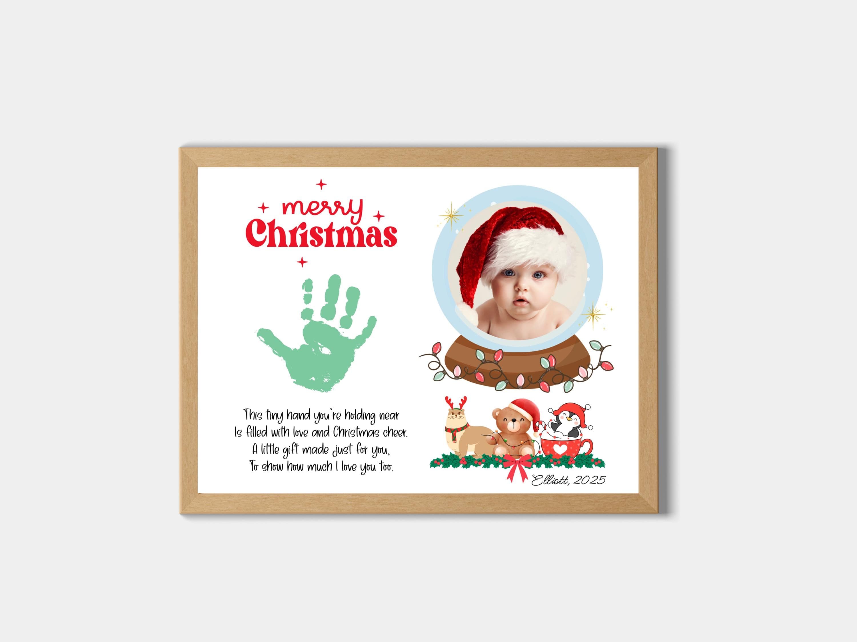 Christmas Poem Handprint Craft Printable for Kids, DIY Winter Photo Art Baby Toddler Daycare Preschool Holiday Card Keepsake