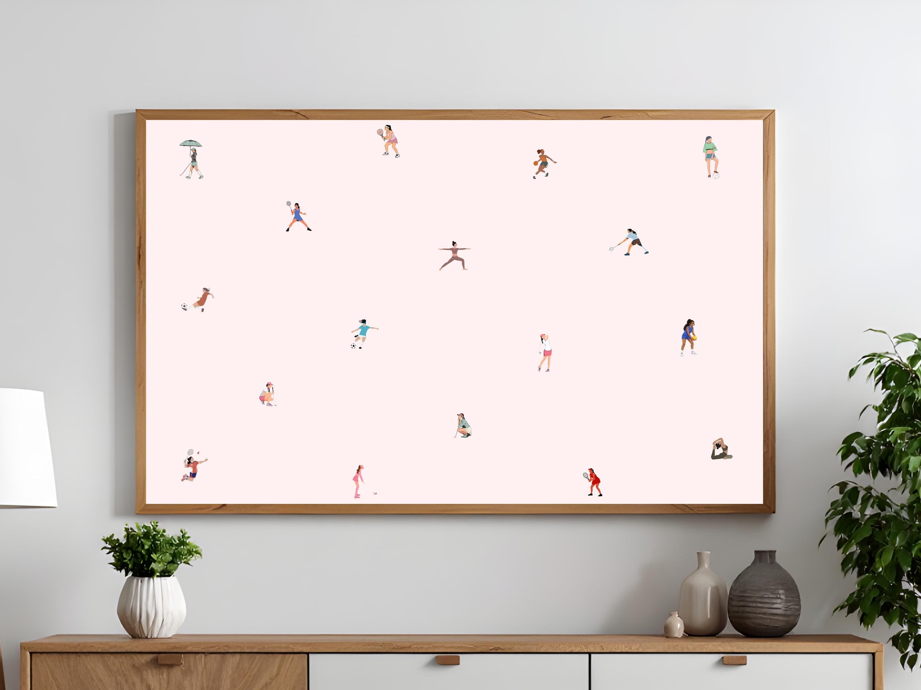 Women’s Sports Wall Art Print, Minimal Athlete Illustration Girls Room Office Decor Vintage Style Gift