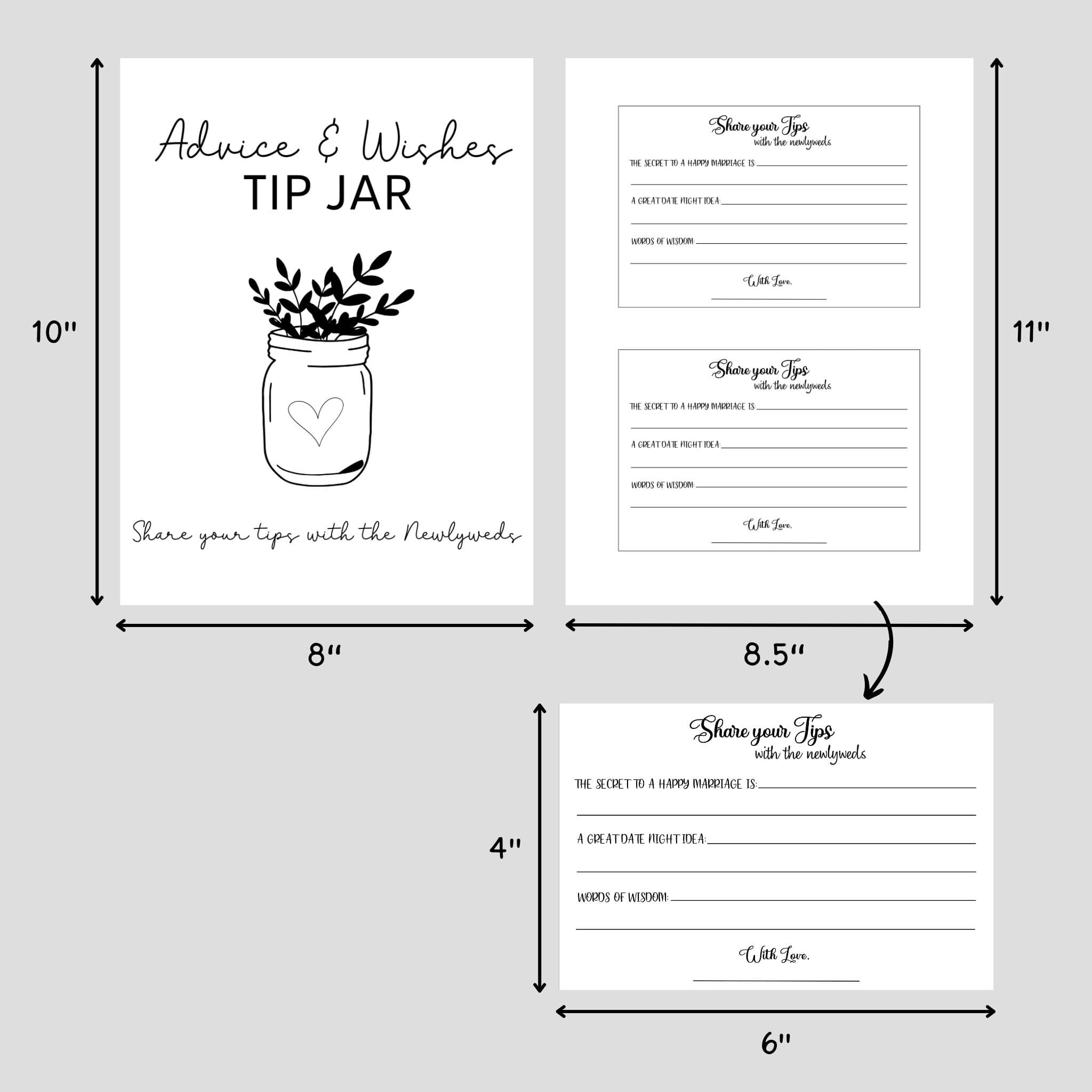 Wedding Advice Bride & Groom Well Wishes Card Printable, Minimalist Bridal Shower Party Game, Wedding Shower Couple Advice Tip Jar Sign - image 5