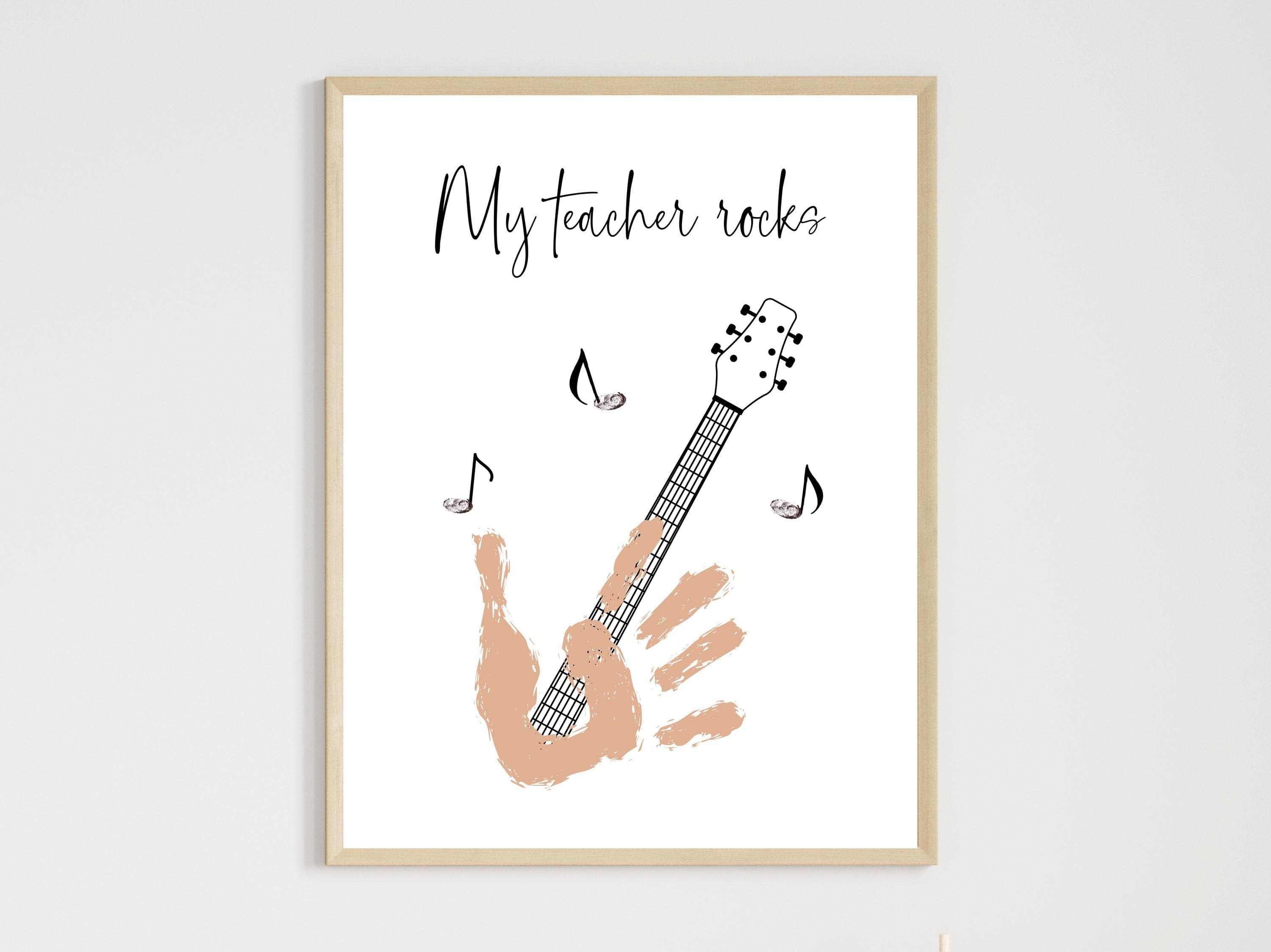 Teacher Appreciation Handprint Craft Kids Printable, DIY End of Year Gift Keepsake Guitar Art for Pre-K Kindergarten Preschool End Of School