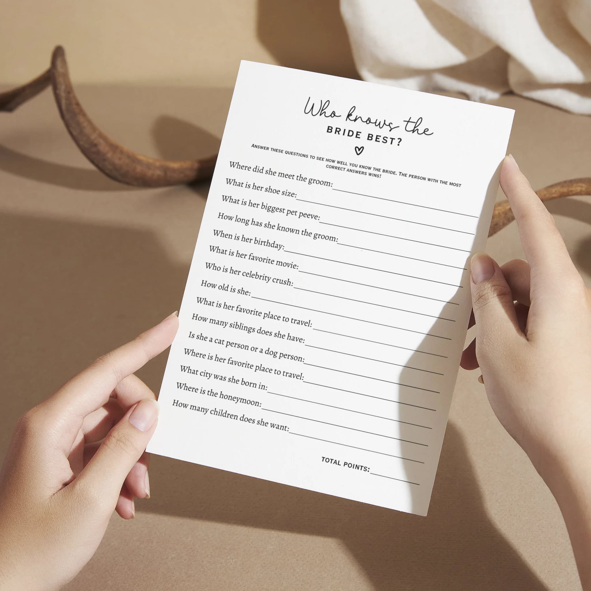 Who Knows The Bride Best Game, Printable Bridal Shower Game, How Well Do You Know The Bride, Wedding Shower Ideas, Minimalist Modern Game - image 3