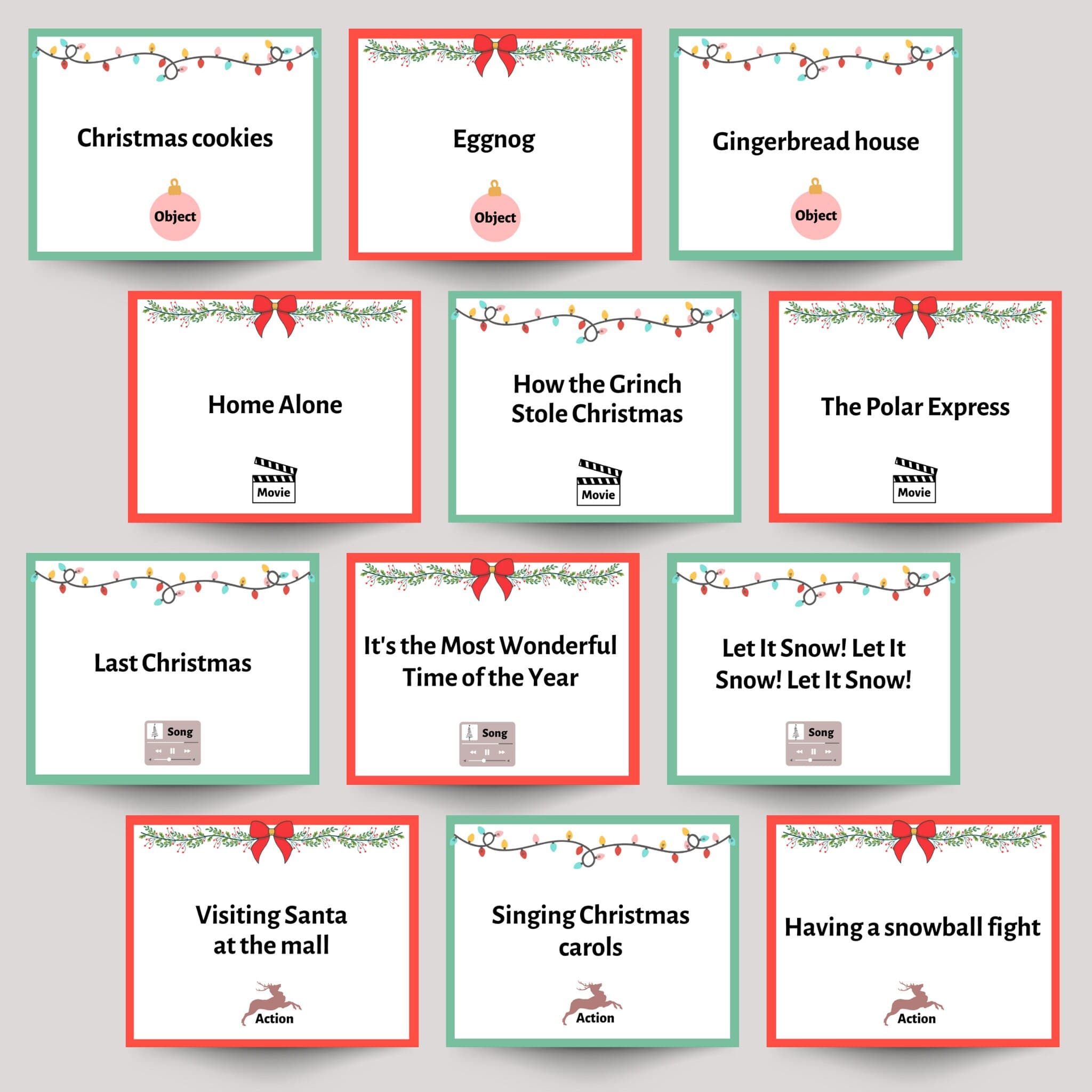 Christmas Charades Game Printable, Holiday Party Activity for Family, Adults and Kids, Office Party, Classroom Game, Xmas Pictionary Cards - image 4