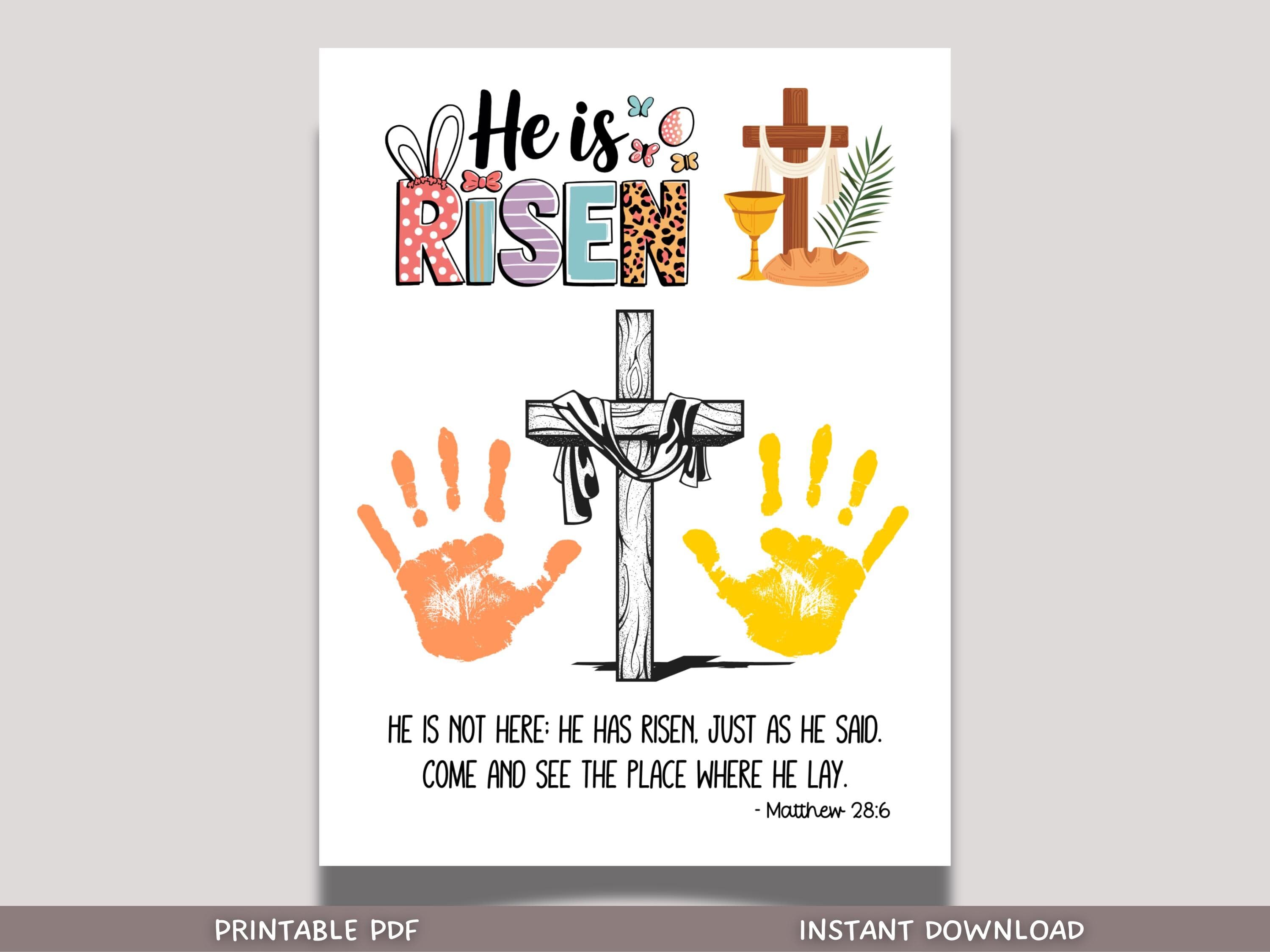 Jesus Is Risen Christian Easter Handprint Craft Printable Resurrection DIY Keepsake Art Kids Sunday School Church Preschool Toddler Activity