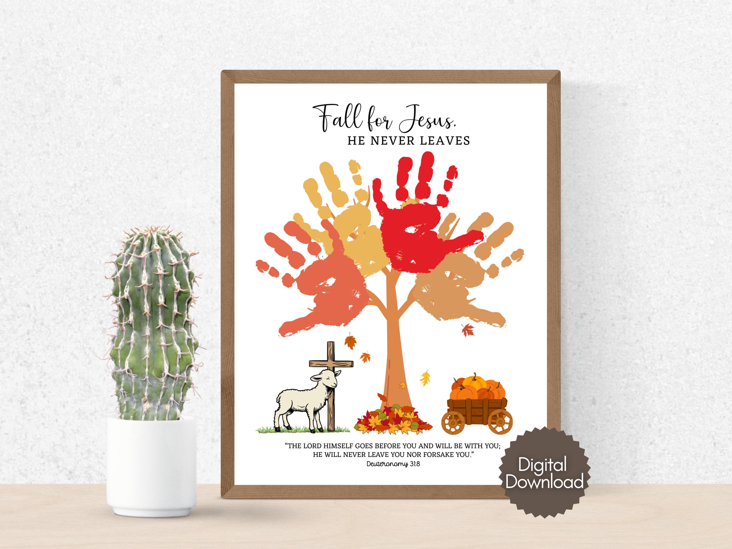 Fall For Jesus Christian Handprint Art Printable, Autumn Tree Craft Toddler Kids Preschool Sunday School Church Daycare Baby Infant Activity - image 2