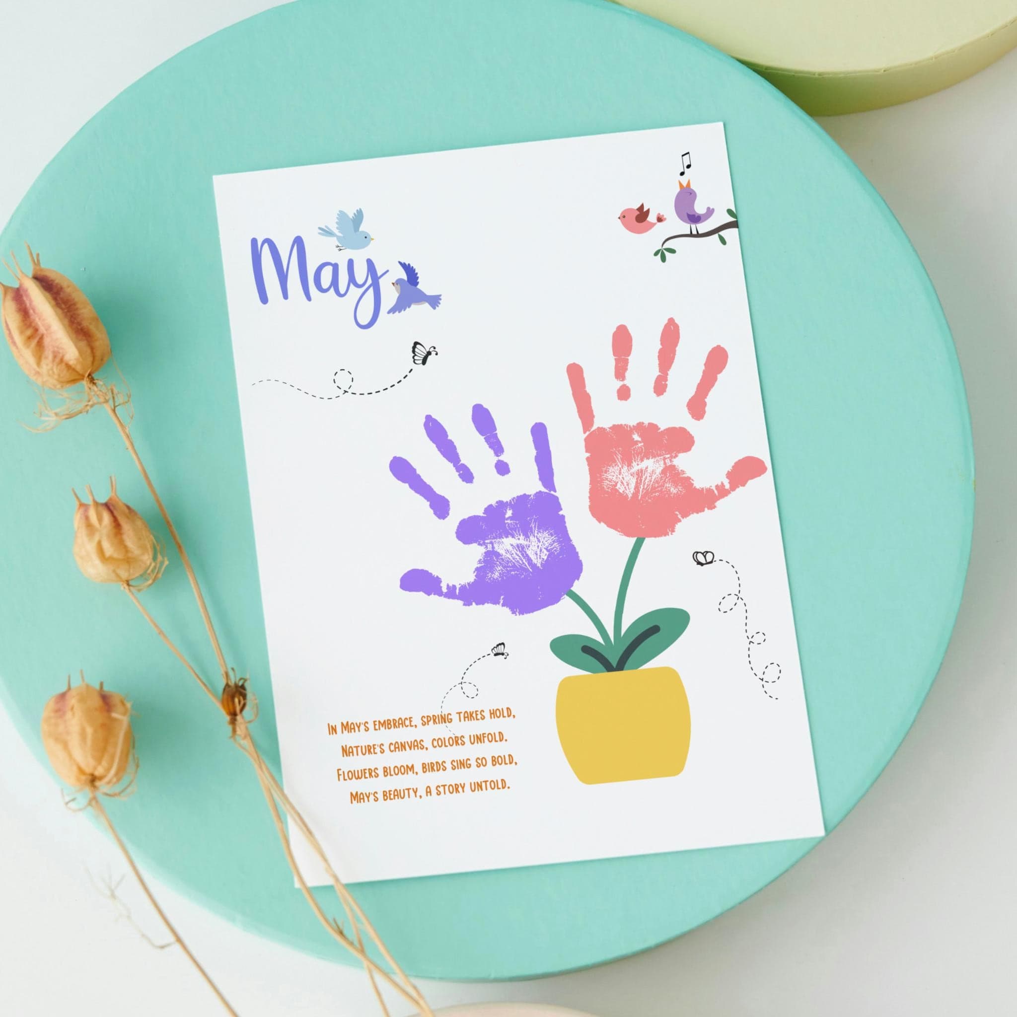 May Handprint Footprint Crafts Printable, DIY Art Kids Preschool Activity, DIY Spring Monthly Keepsakes for Baby Toddler PreK Kindergarten - image 4
