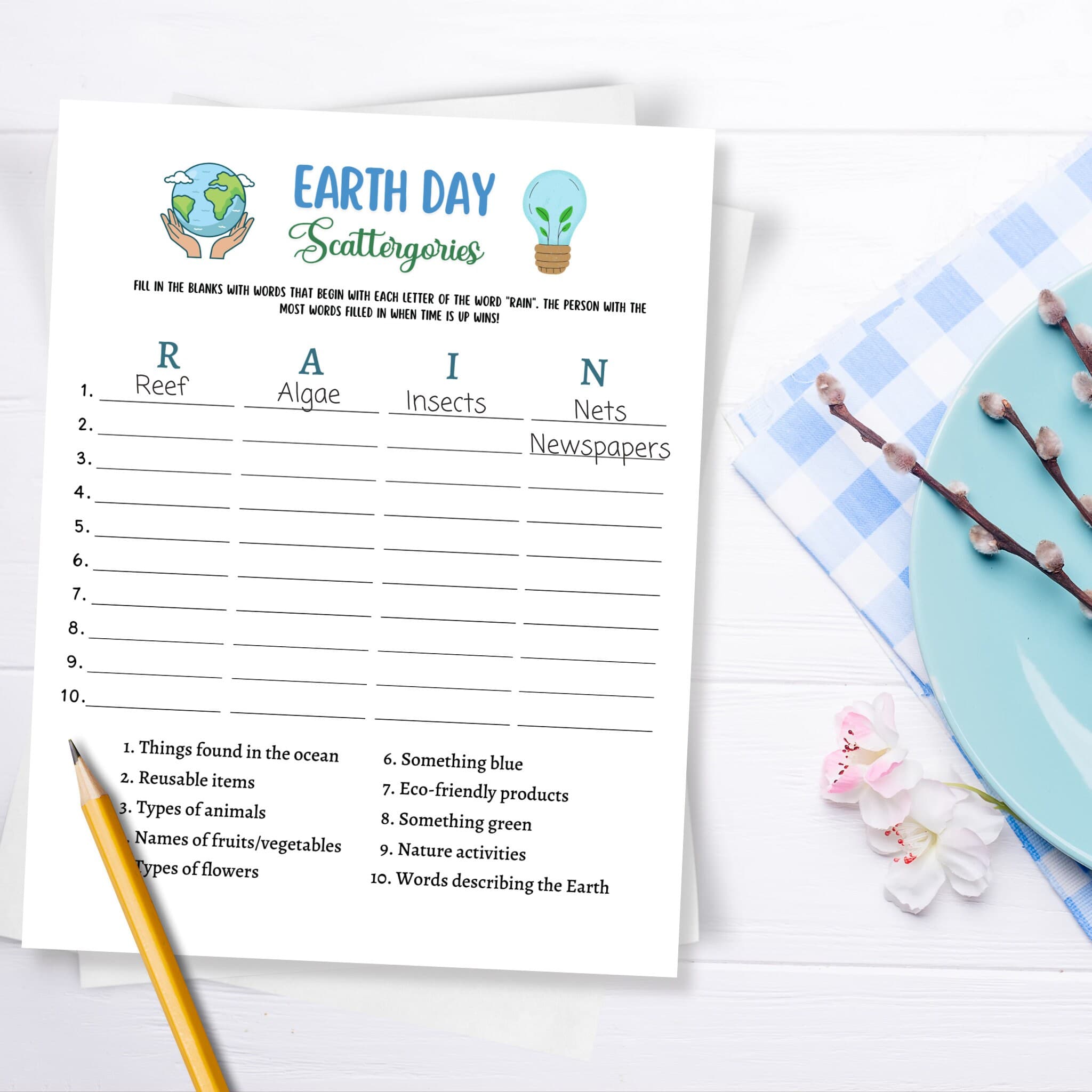 Earth Day Games Printable, Environmental Activity Trivia, Scattergories Party Game for Kids And Adults, Family Game, Classroom Lesson Game - image 4