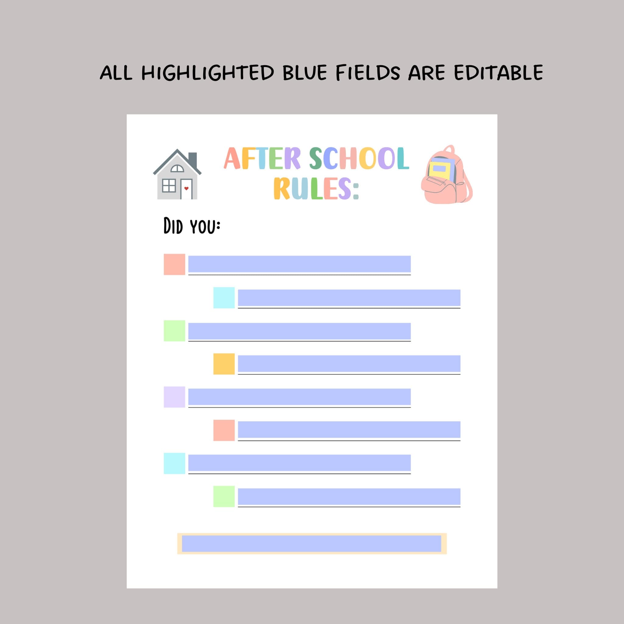 Editable After School Rules, Printable After School Checklist Reminders for Kids, After School Routine, Daily Checklist Kids, Chore Chart - image 4