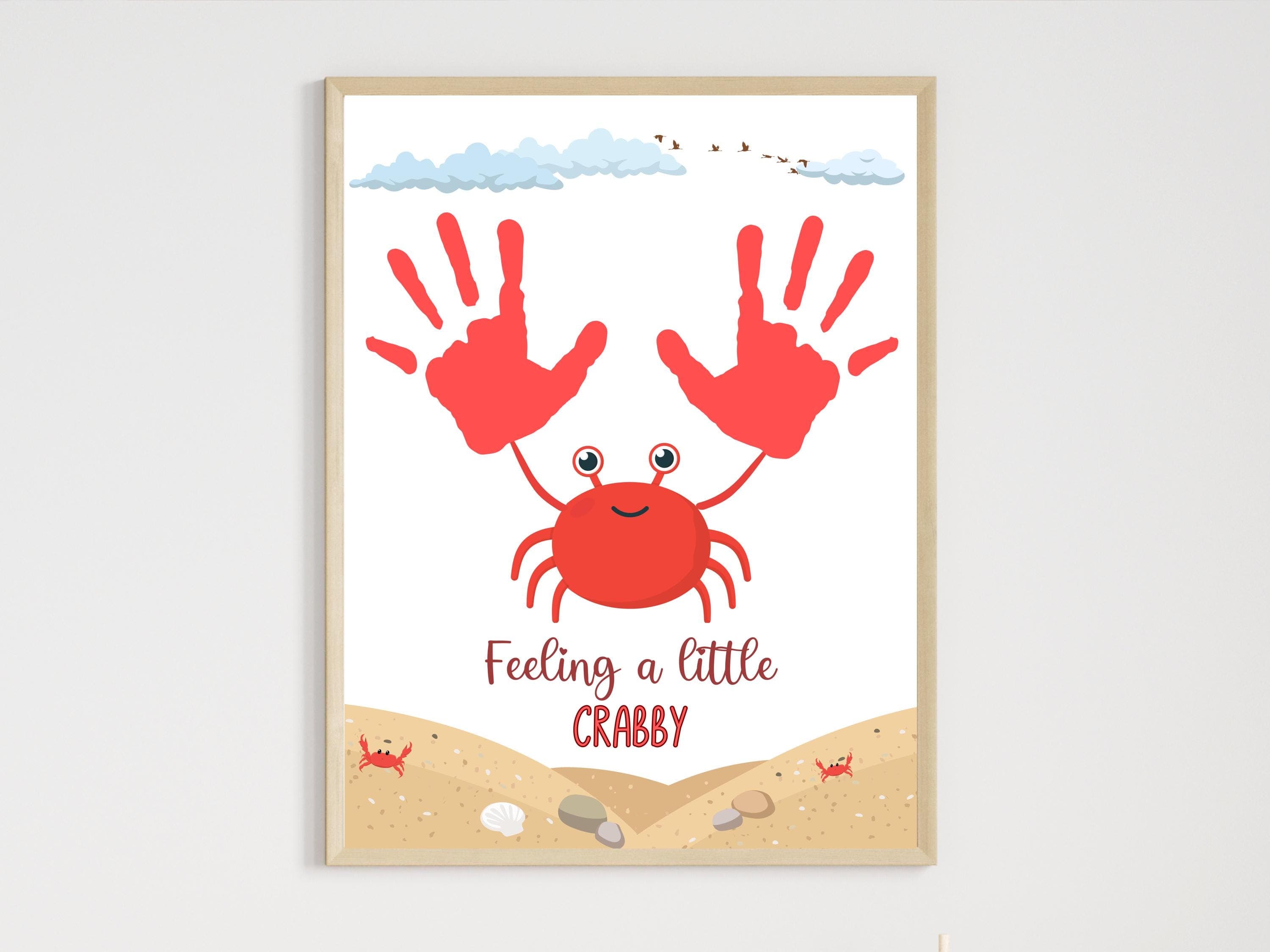 Summer Handprint Craft Printable, DIY Crab Art Project for Kids Toddler Babies Preschool Daycare Pre K Activity Keepsake Easy Template Ideas