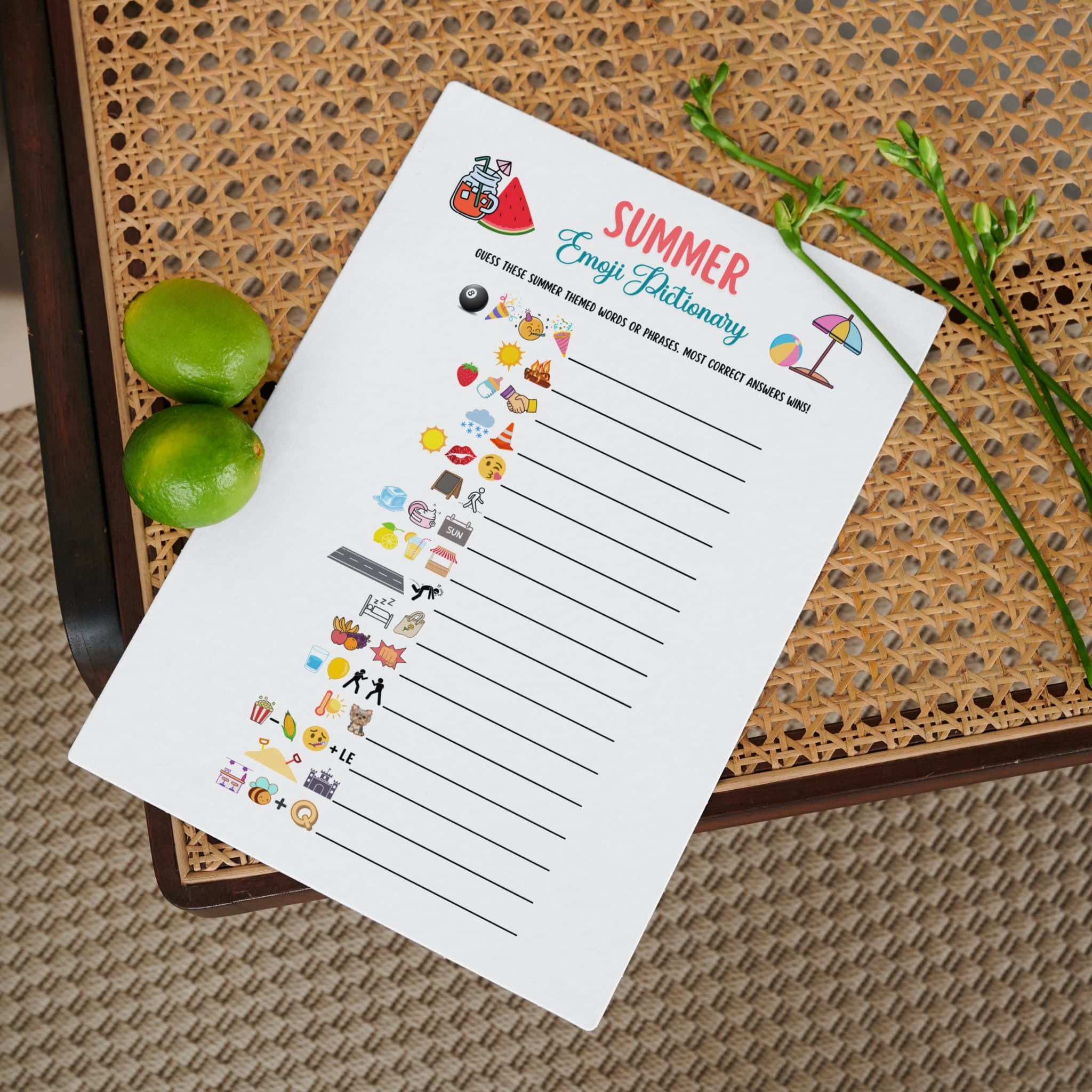 Summer Emoji Pictionary Game Printable, Summertime Activities for Adults & Kids, Fun Pool Party Games, Family Trivia Game, Emoji Quiz Game - image 4