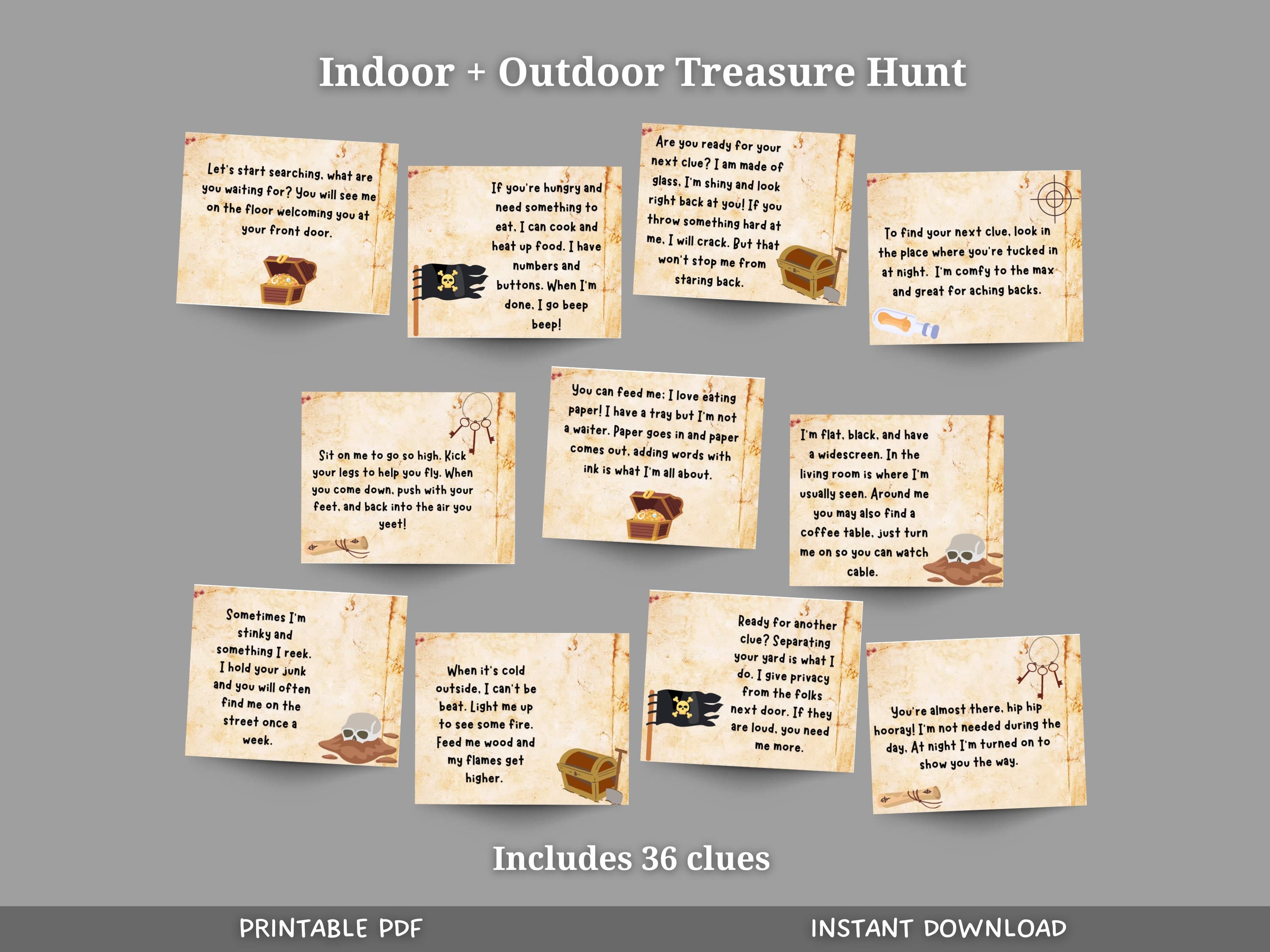 Indoor & Outdoor Treasure Hunt For Kids, Scavenger Hunt Clues, Birthday Treasure Hunt, Teen Tween Treasure Hunt, Printable Games For Kids