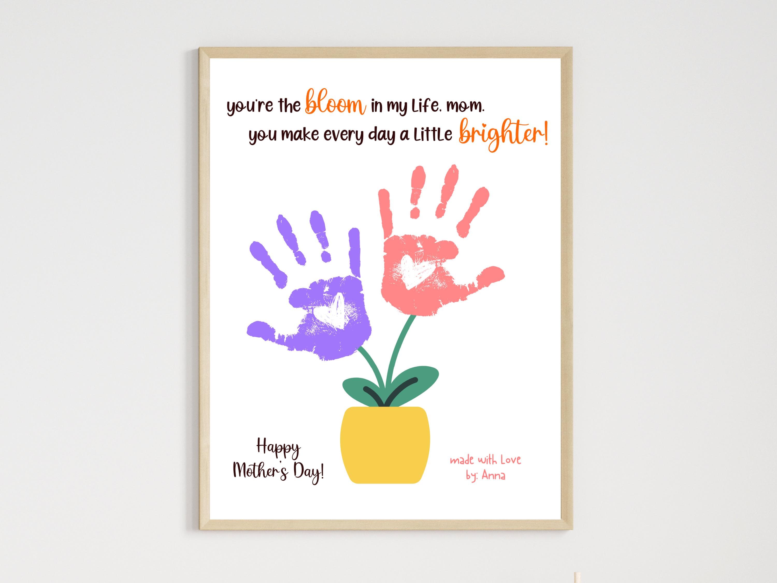 Mothers Day Bouquet Handprint Craft for Kids Printable Card Art Activity Keepsake Personalized Birthday Mom Gift Preschool Kindergarten PreK