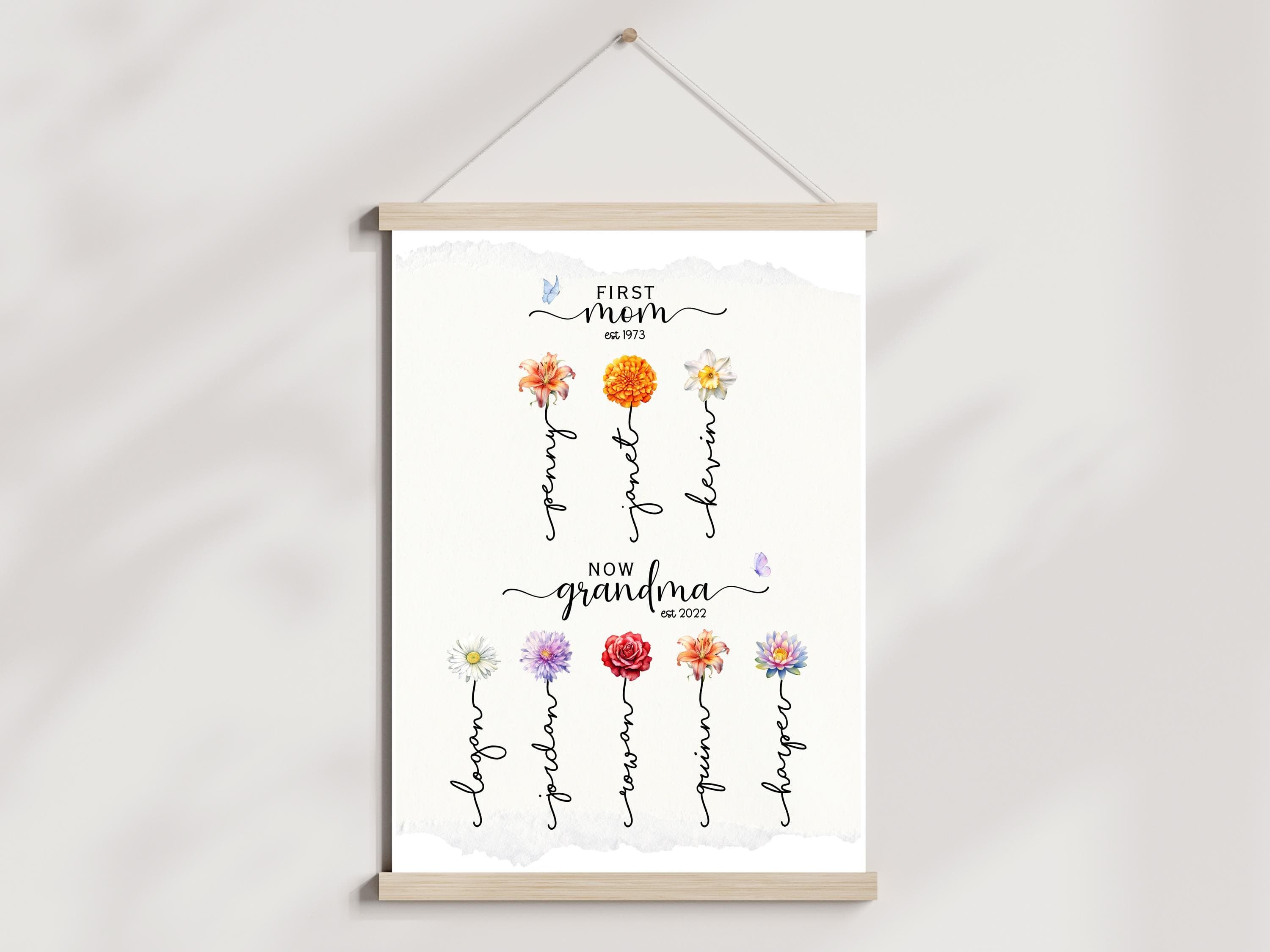 Custom First Mom Now Grandma Gift Printable Personalized Grandmas Garden Wall Art Sign Family Birth Flower Poster Mothers Day Gigi Birthday - image 5