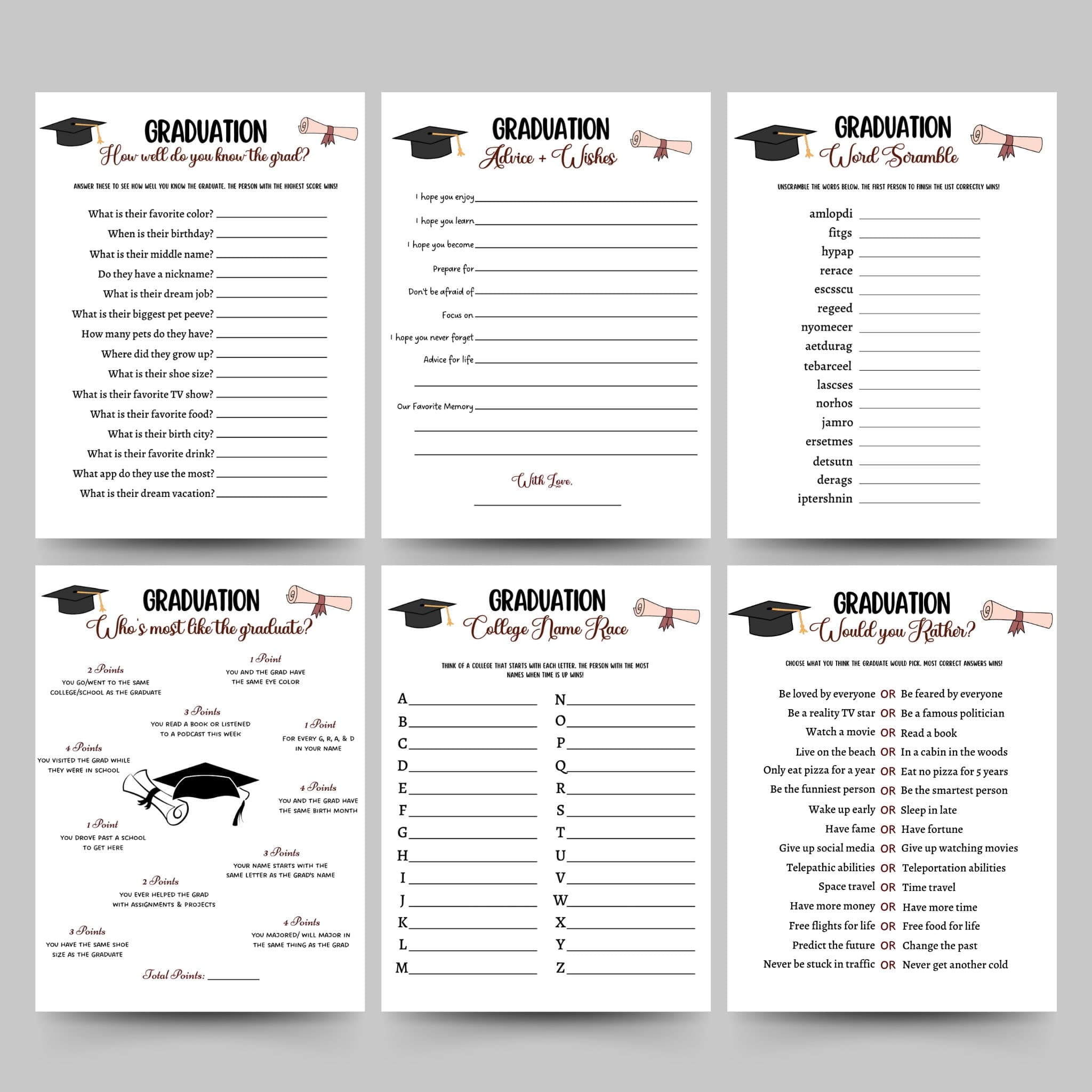 Graduation Party Games Bundle Printable, High School Senior Grad Party Games, College Graduation Day Activity, Fun Grad Ideas Class of 2026 - image 4