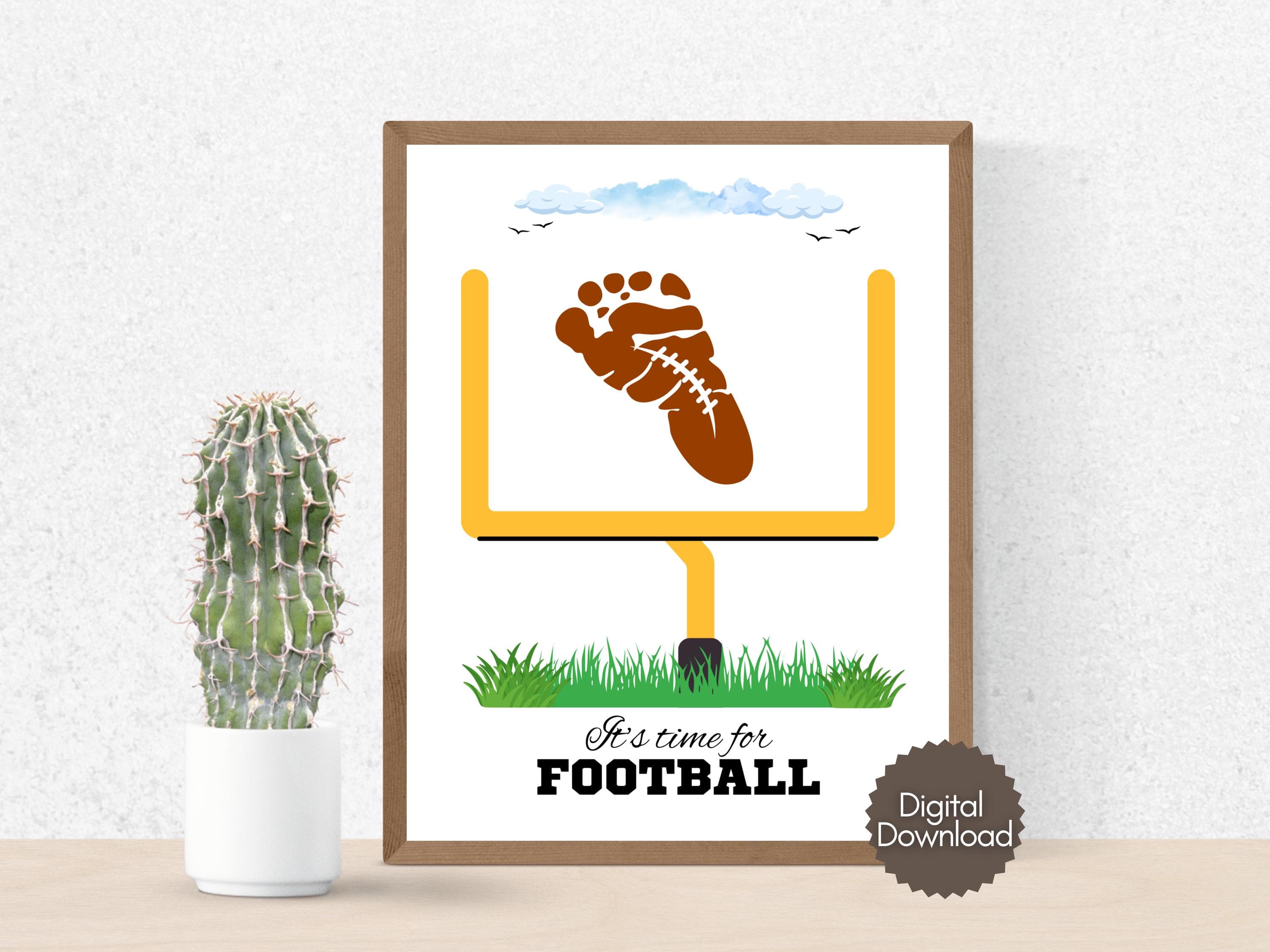 Football Footprint Craft Printable for Kids, DIY Sports Wall Art Activity Keepsake Baby Infant Toddler Fathers Day Card Gift - image 5