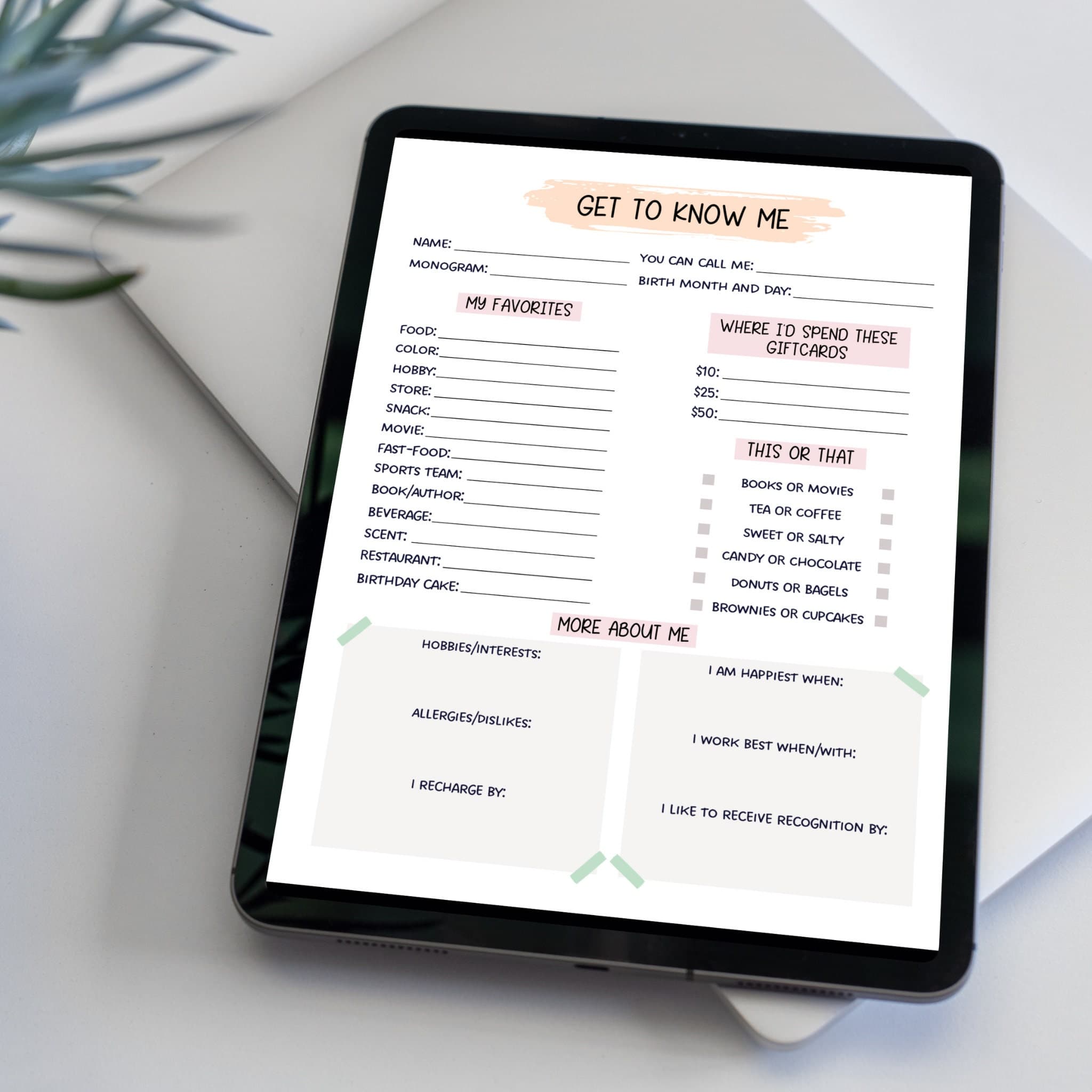 Editable Coworker Questions, Printable All About Me Employee Questionnaire, Employee Appreciation, Gift Exchange Team Survey Favorites List - image 4