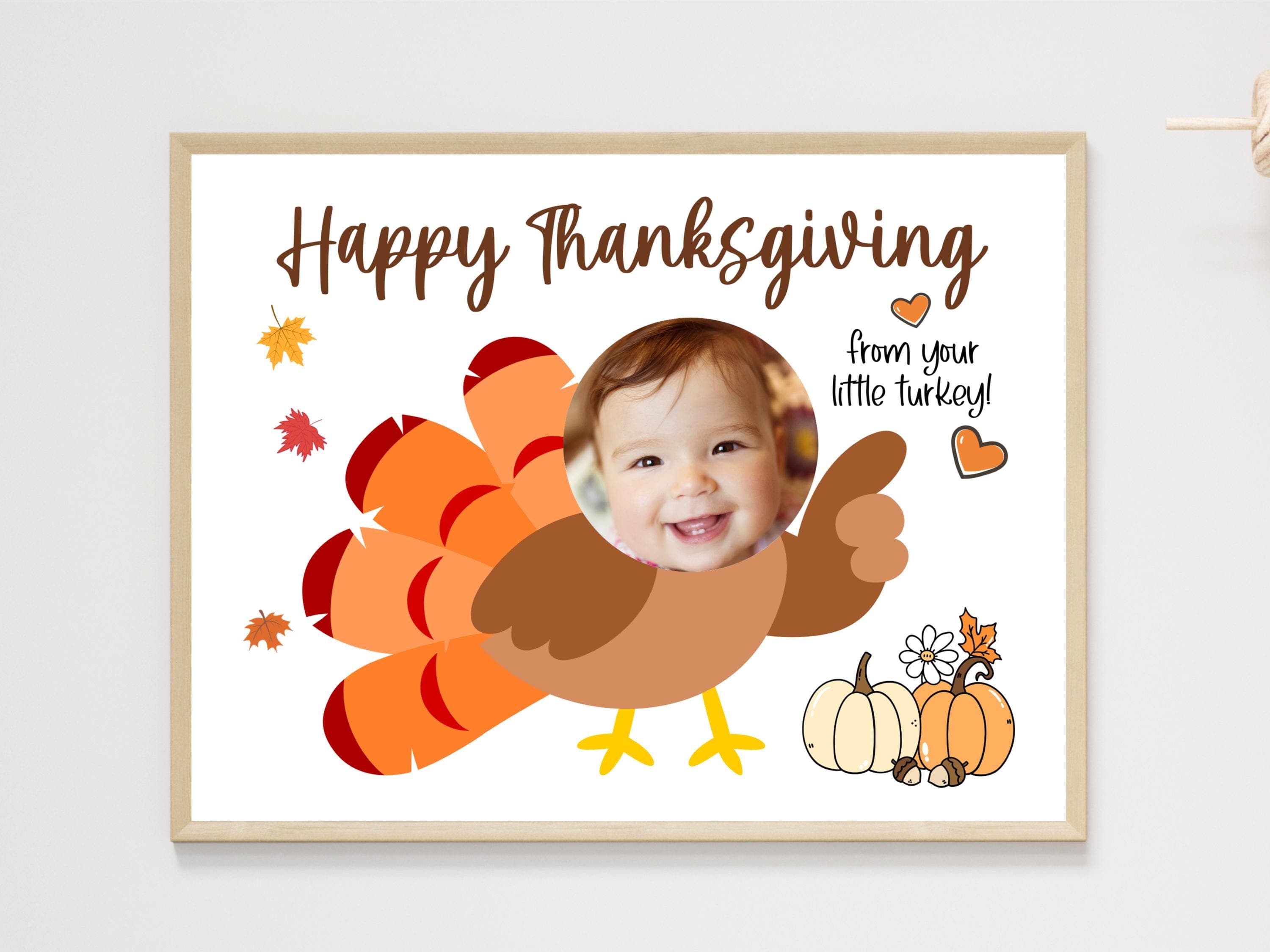 Thanksgiving Turkey Crafts for Kids Printable, Fall Autumn Photo Art Baby Toddler Daycare Preschool Holiday Card Keepsake