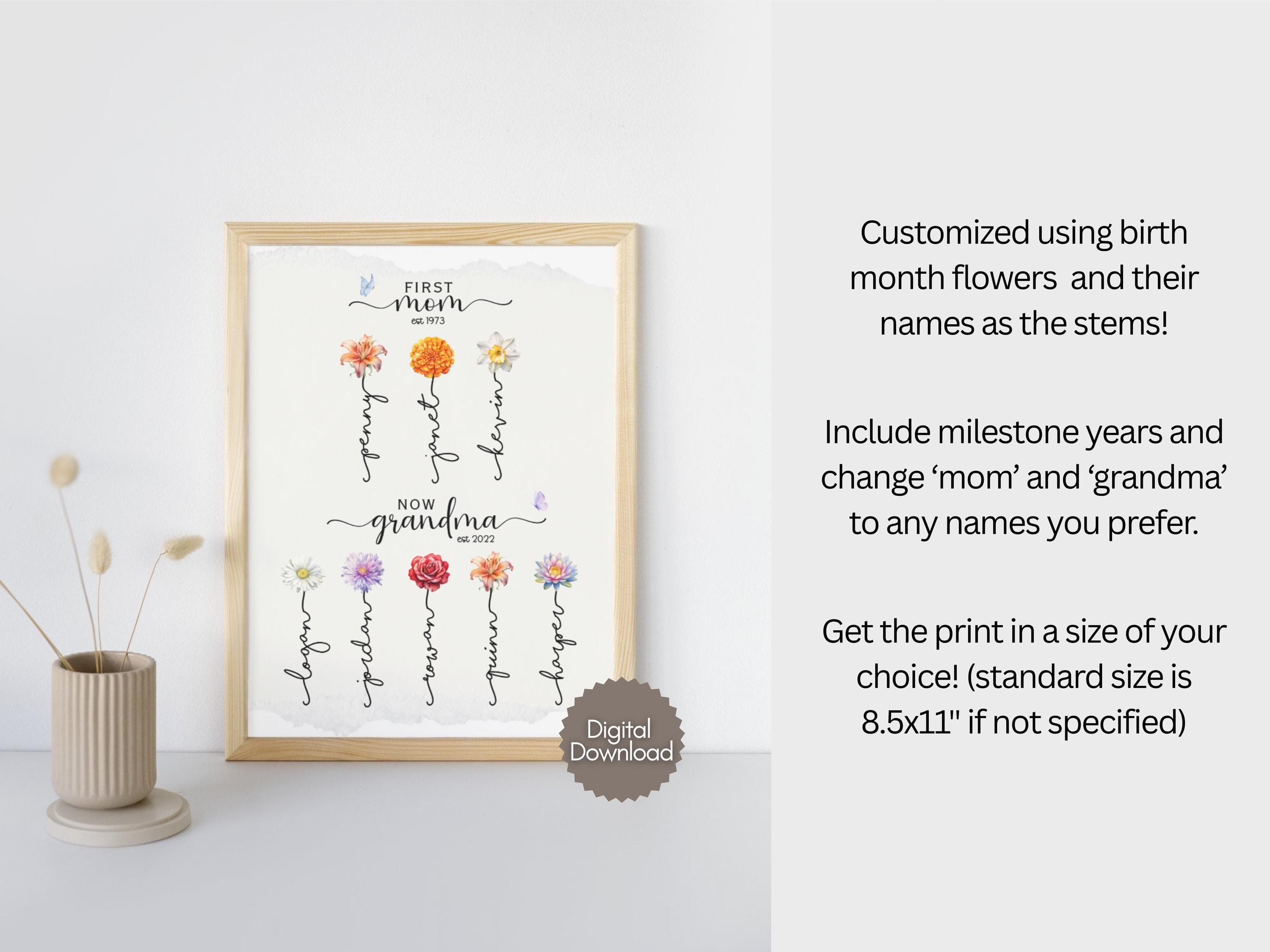 Custom First Mom Now Grandma Gift Printable Personalized Grandmas Garden Wall Art Sign Family Birth Flower Poster Mothers Day Gigi Birthday - image 3