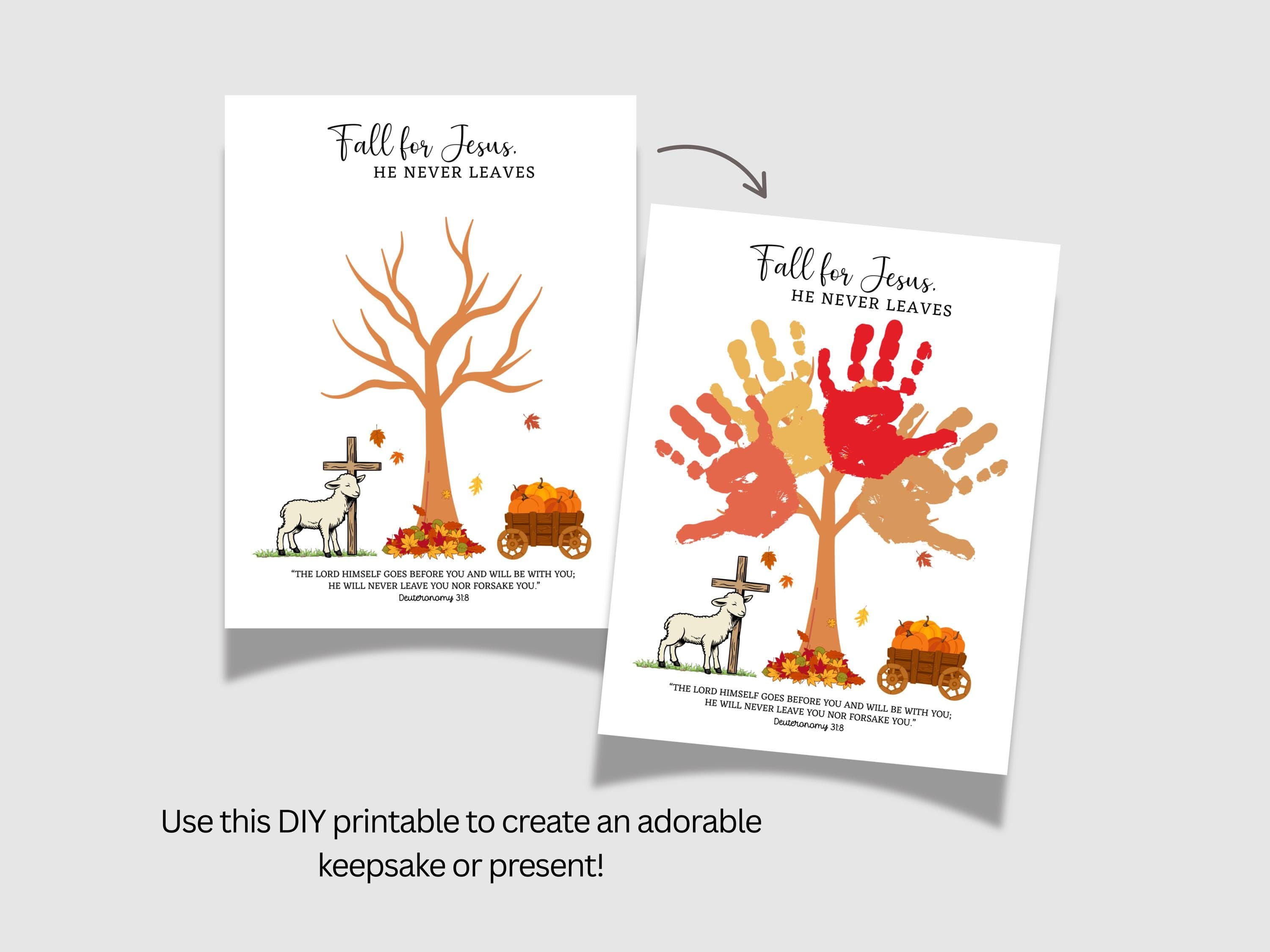 Fall For Jesus Christian Handprint Art Printable, Autumn Tree Craft Toddler Kids Preschool Sunday School Church Daycare Baby Infant Activity - image 4