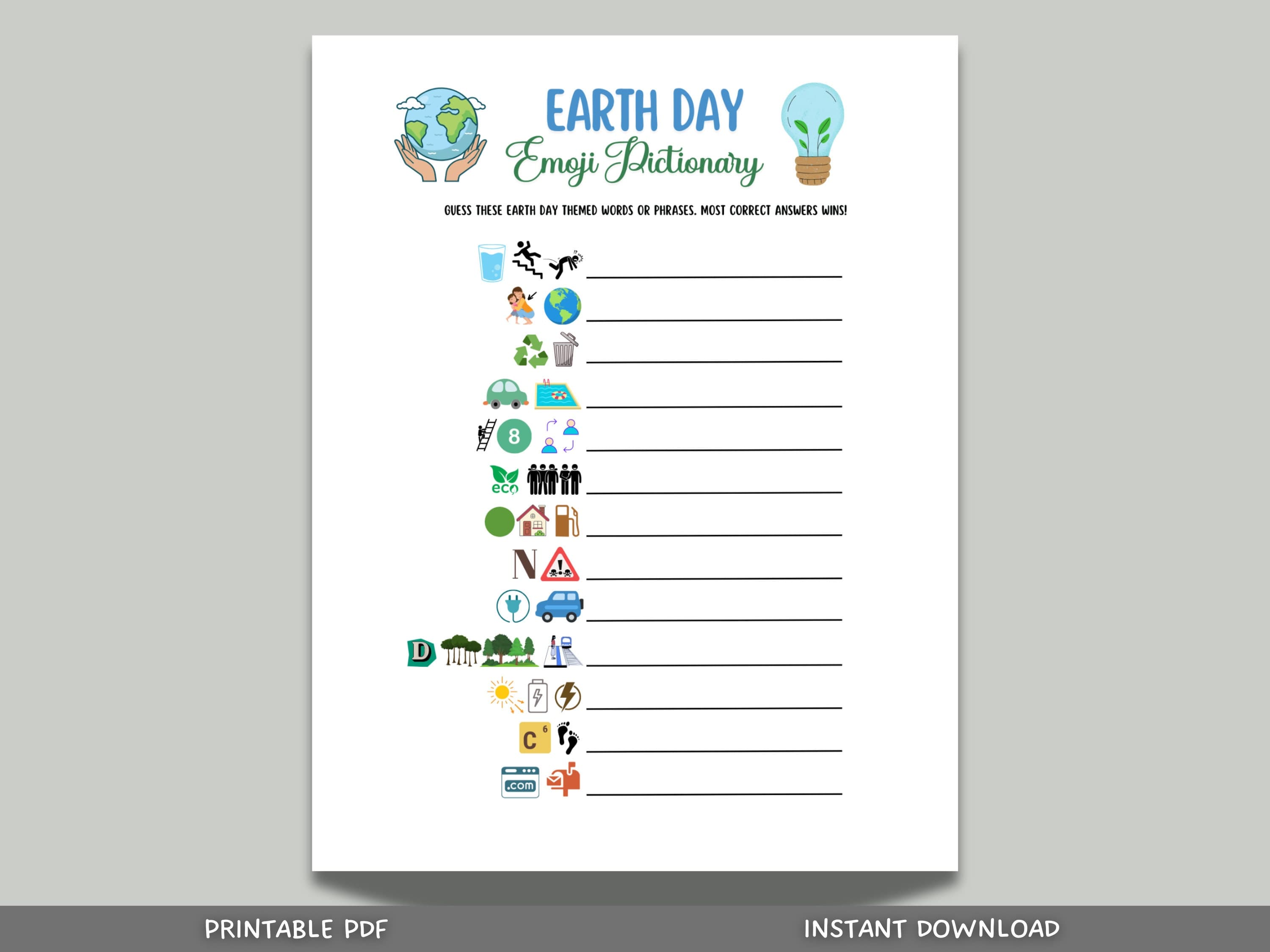 Earth Day Emoji Pictionary Game Printable, Party Game for Kids And Adults, Environmental Activity, Family Game, Classroom Game, Work Party