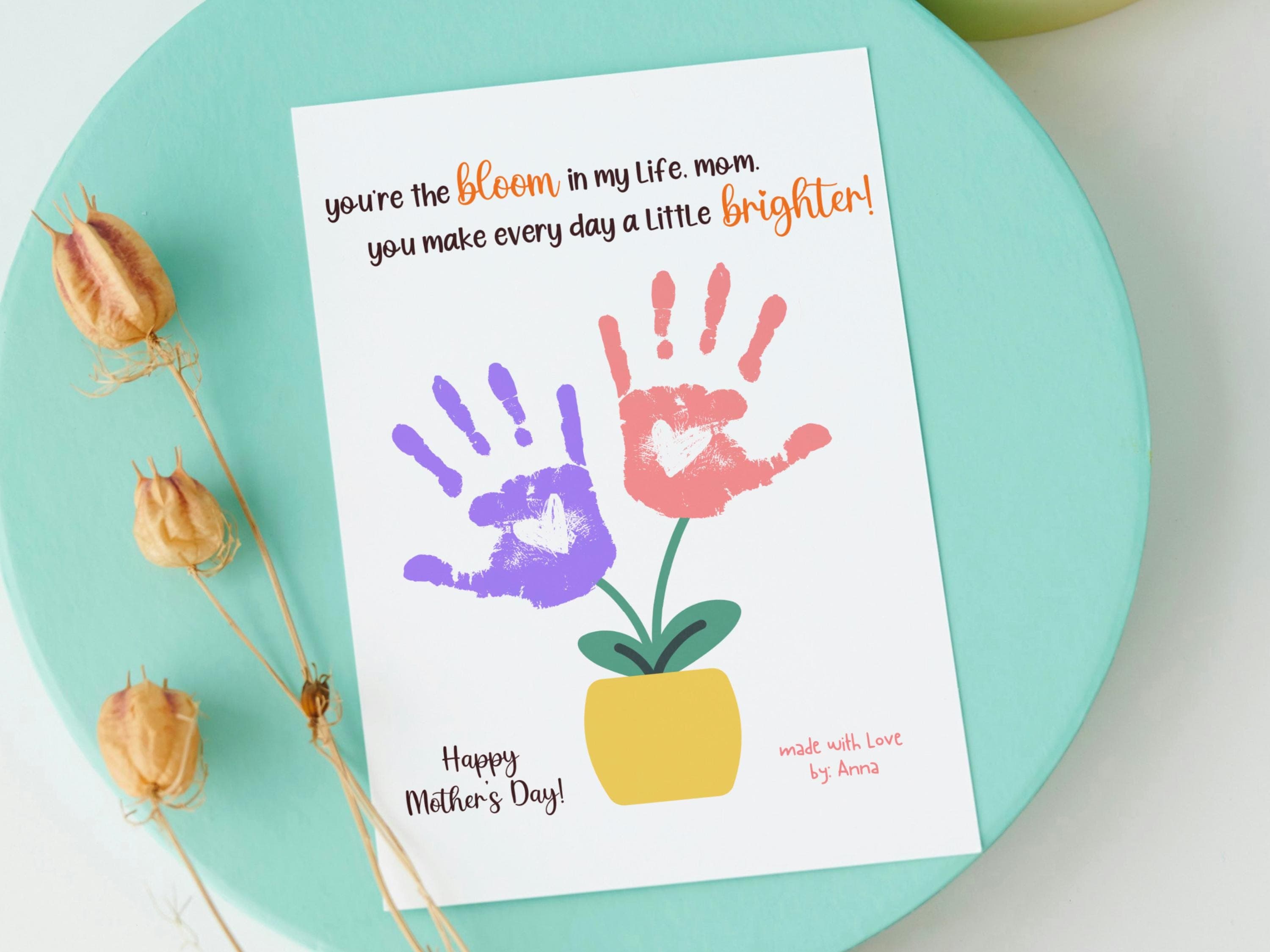 Mom Handprint Craft for Kids Printable, Mothers Day DIY Flowers Hand Art Activity Birthday Gift from Children Baby Toddler Hand Wall Decor - image 3