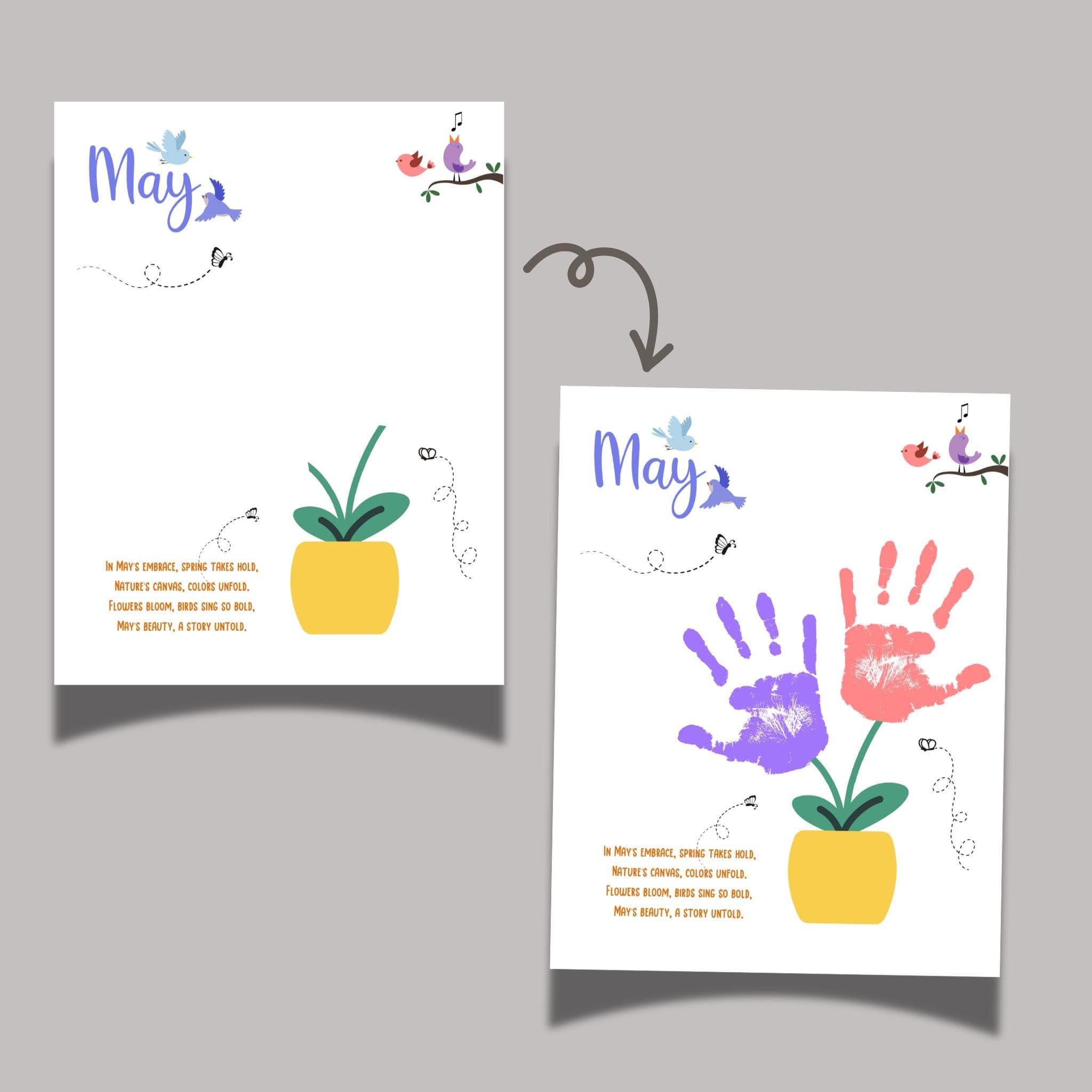 May Handprint Footprint Crafts Printable, DIY Art Kids Preschool Activity, DIY Spring Monthly Keepsakes for Baby Toddler PreK Kindergarten - image 3
