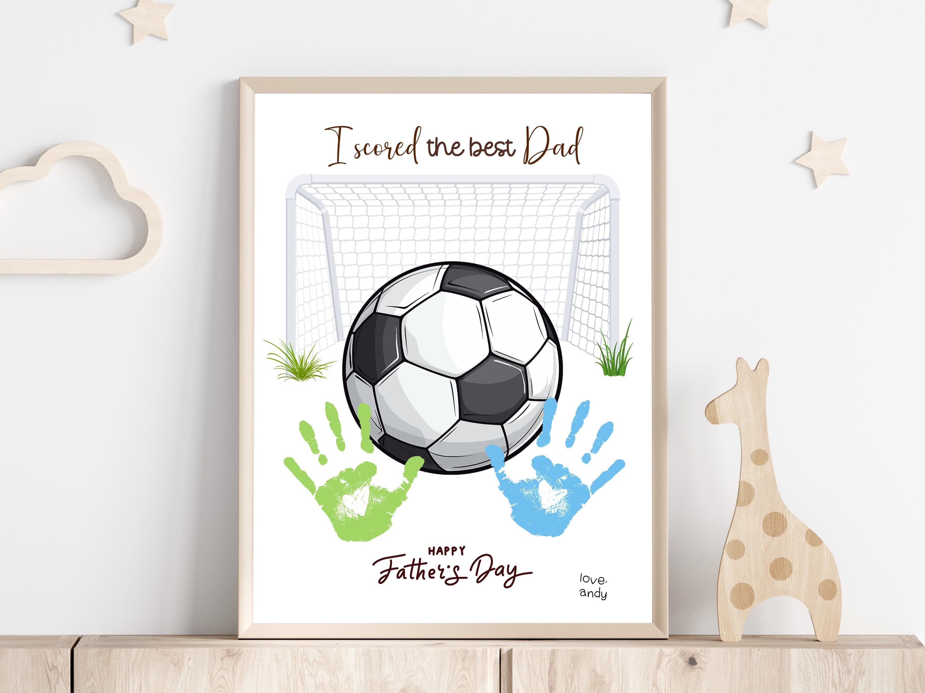 Father's Day Handprint Craft Printable, DIY Soccer Art Gift for Dad from Kids, Sports Daddy Keepsake Card Baby Toddler Activity Preschool - image 5