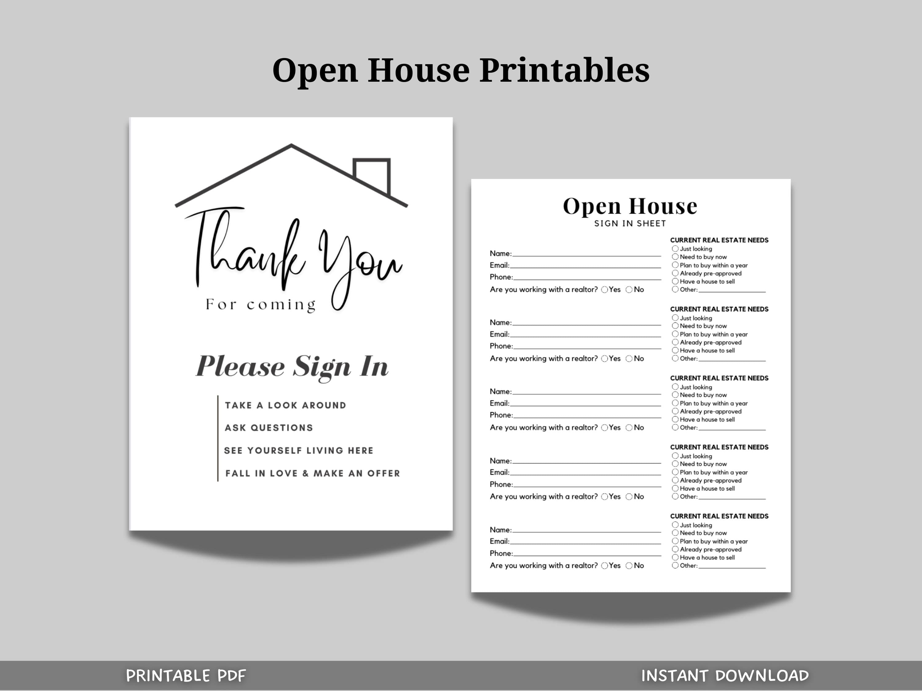Open House Sign In Sheet, Welcome Sign Open House Bundle,  Real Estate Marketing Printable, Realtor Success Tools PDF Instant Download