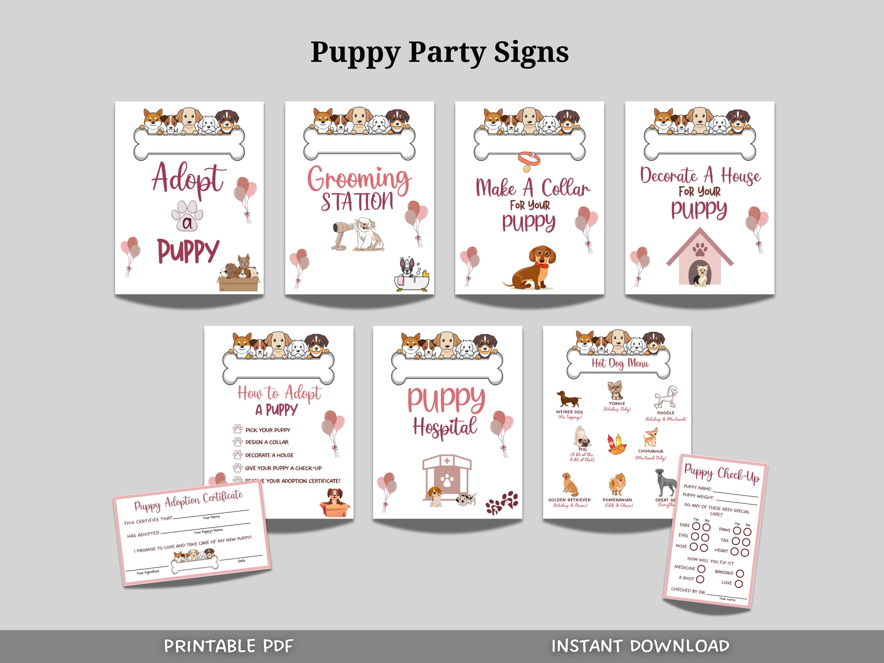 Puppy Party Signs Printable, Adopt a Puppy Party Games, Dog Adoption Birthday Party, Puppy Adoption Station, Puppy Pawty, Dog Lover Birthday