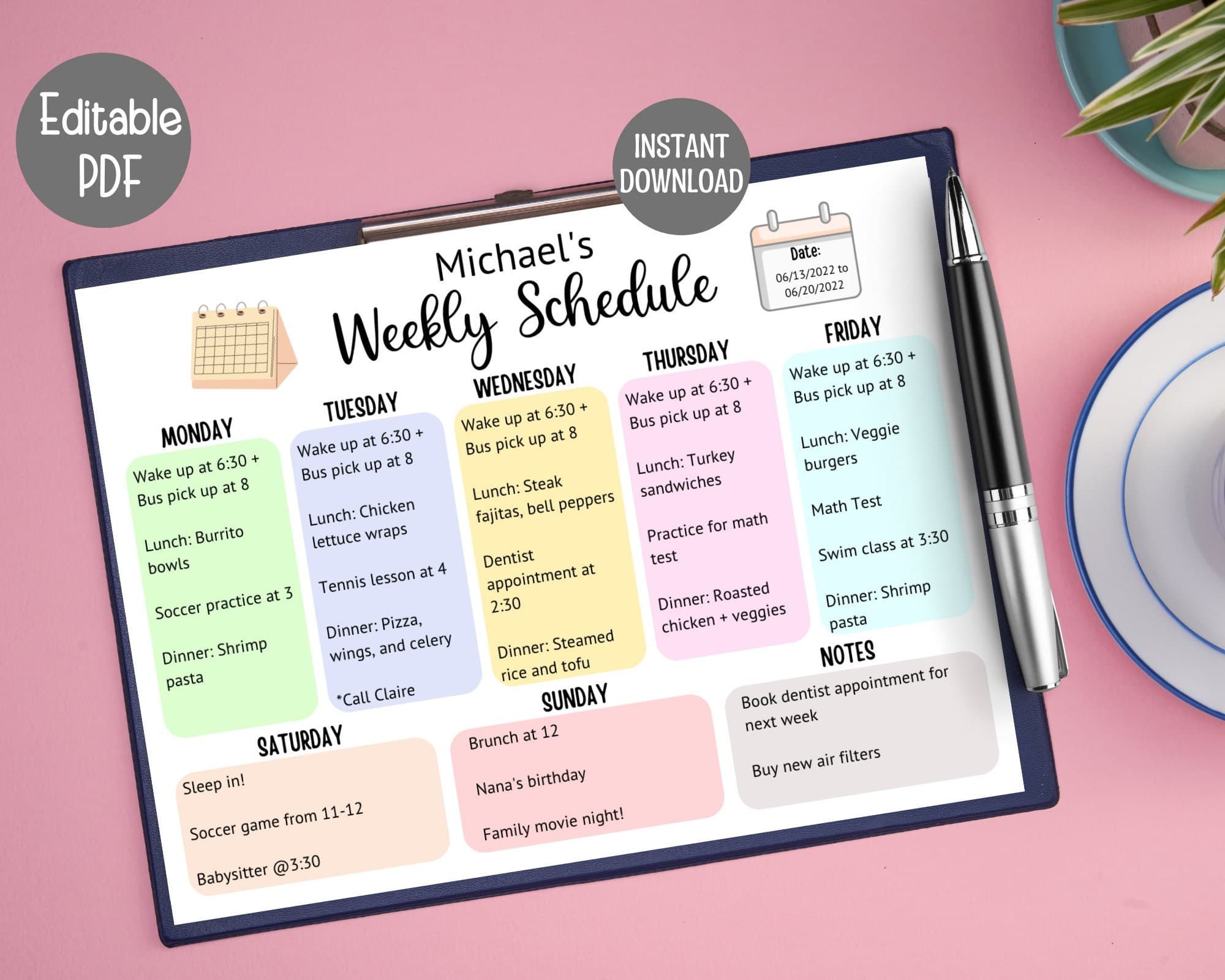 Kids Weekly Planner Printable, Editable Weekly Schedule Kids, Weekly Plan Chart, School and Activity Simple Planner, Homeschool Schedule