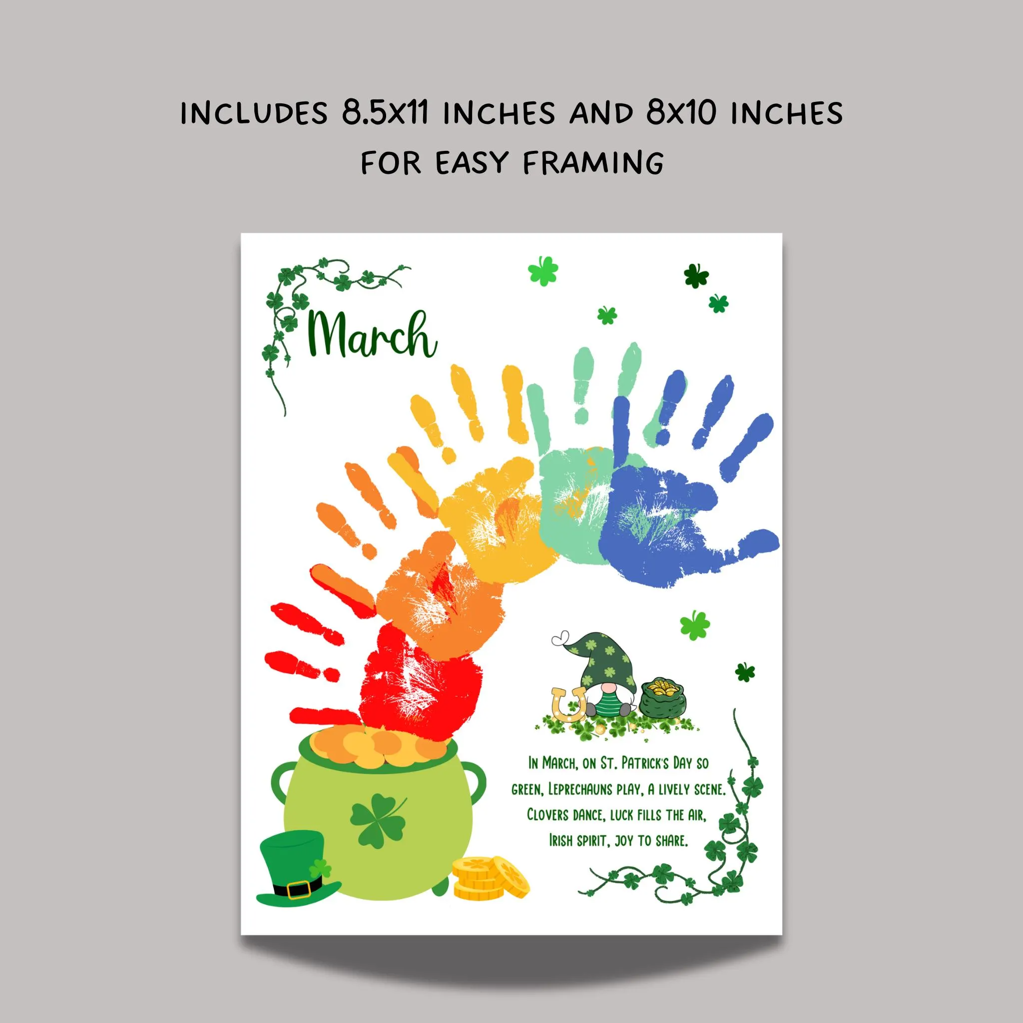 March Handprint Footprint Crafts Printable, DIY Art Kids Preschool Activity St Patricks Monthly Keepsakes for Baby Toddler PreK Kindergarten - image 5