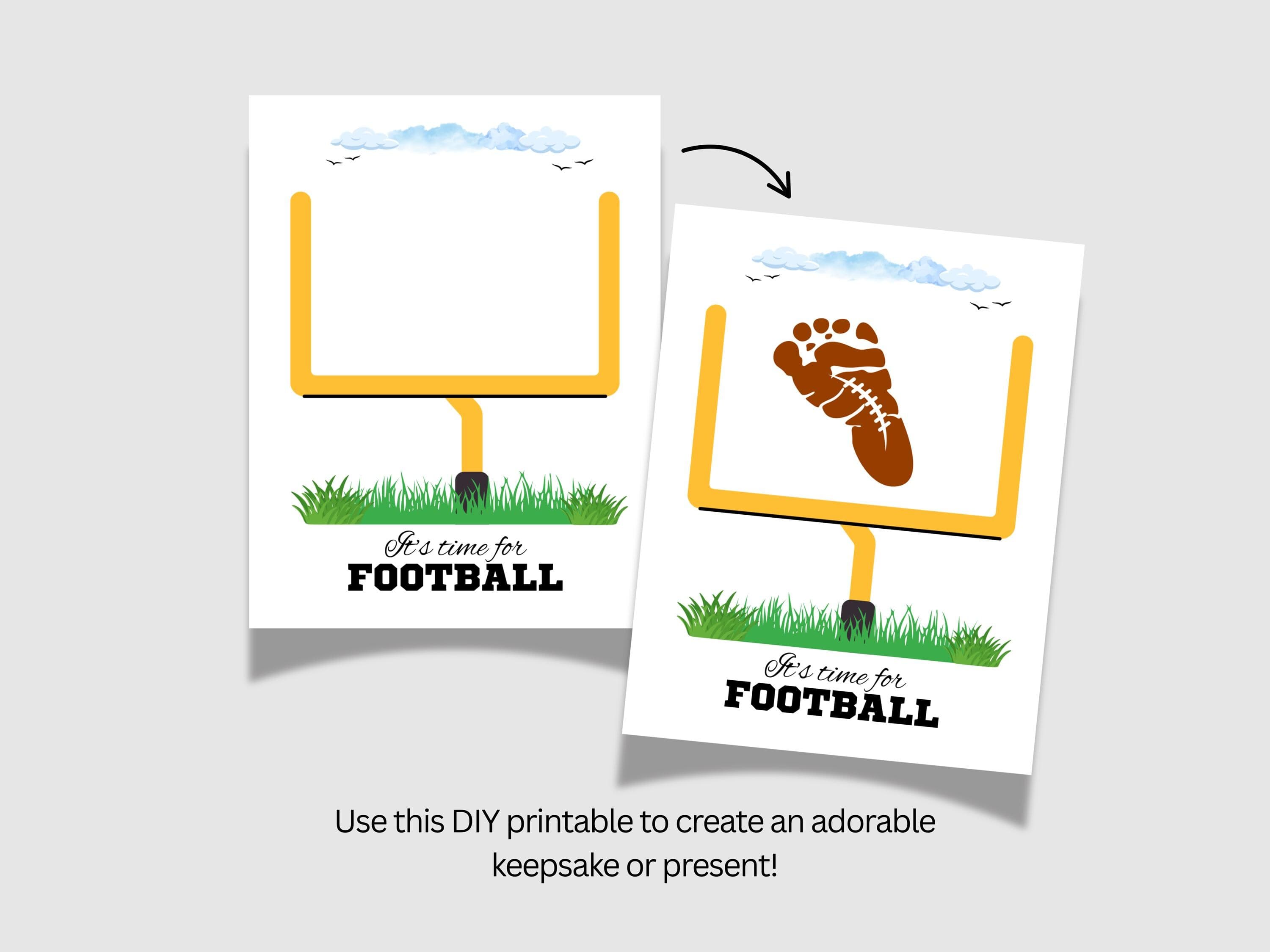 Football Footprint Craft Printable for Kids, DIY Sports Wall Art Activity Keepsake Baby Infant Toddler Fathers Day Card Gift - image 3