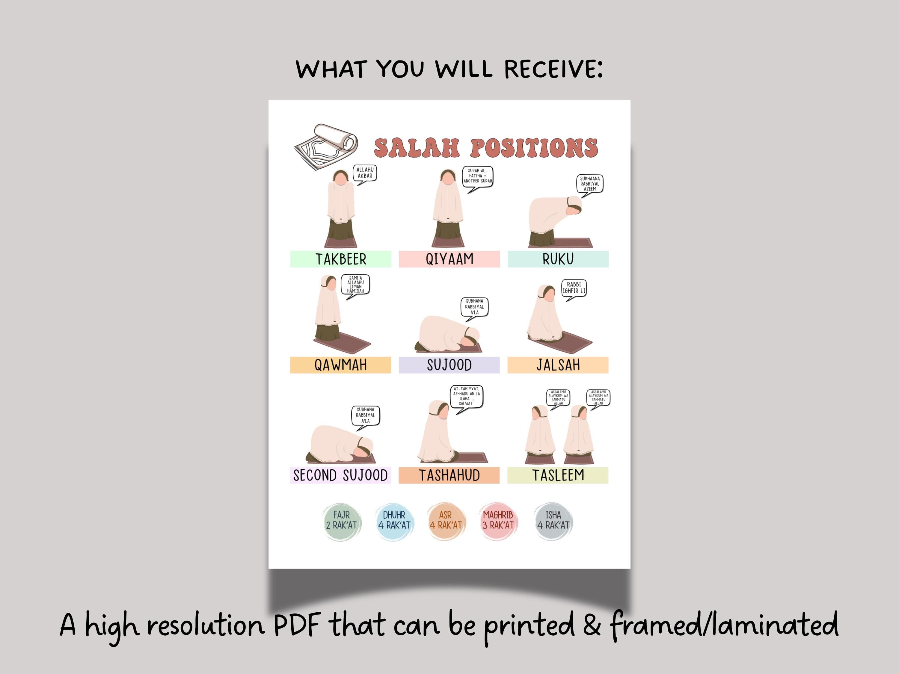 Salah Positions Guide Poster for Muslim Girls Printable Step by Step Islamic Prayer Kids Chart Wall Art Learn How to Pray Cute Namaz Tracker - image 3
