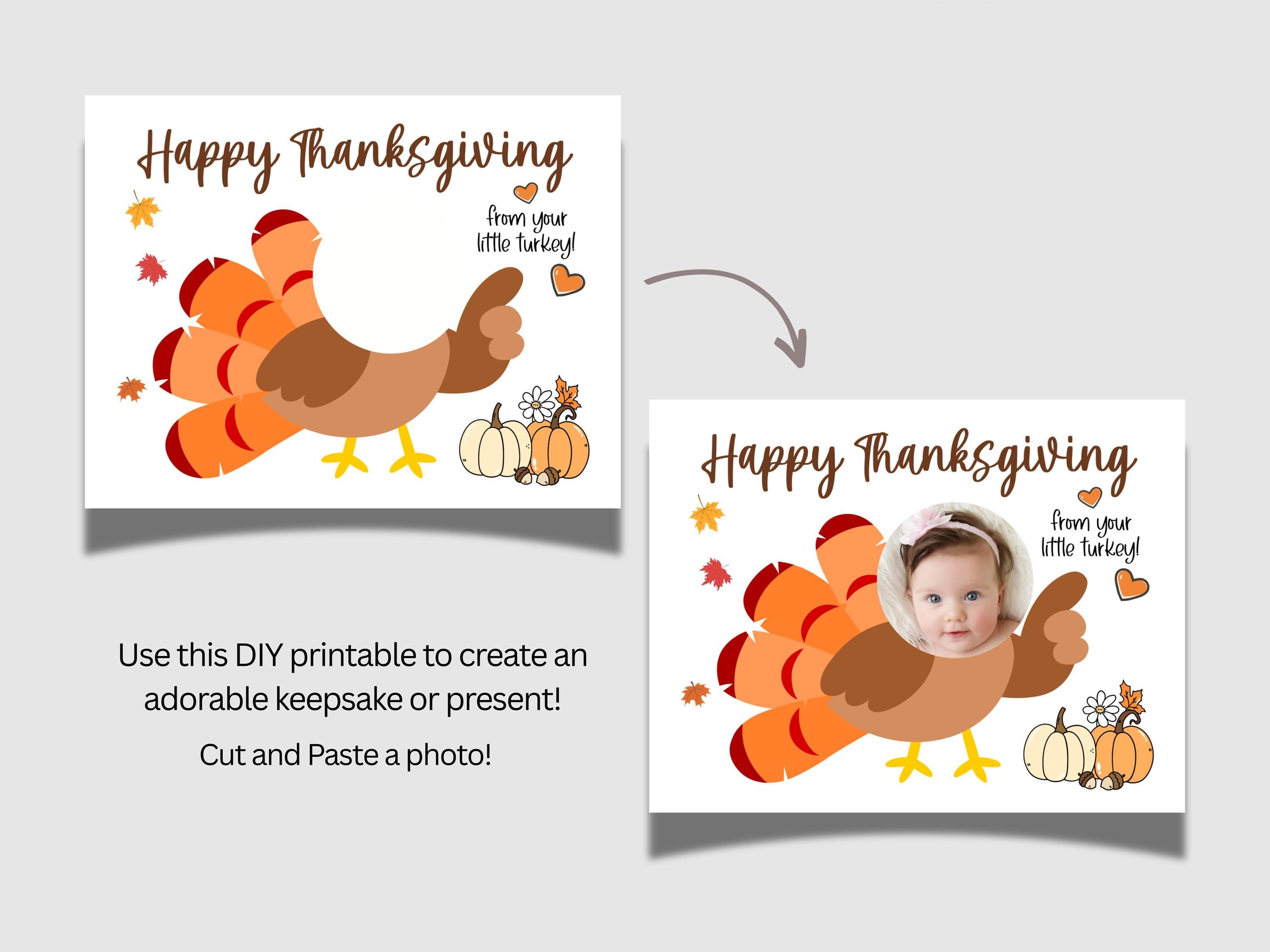 Thanksgiving Turkey Crafts for Kids Printable, Fall Autumn Photo Art Baby Toddler Daycare Preschool Holiday Card Keepsake - image 3