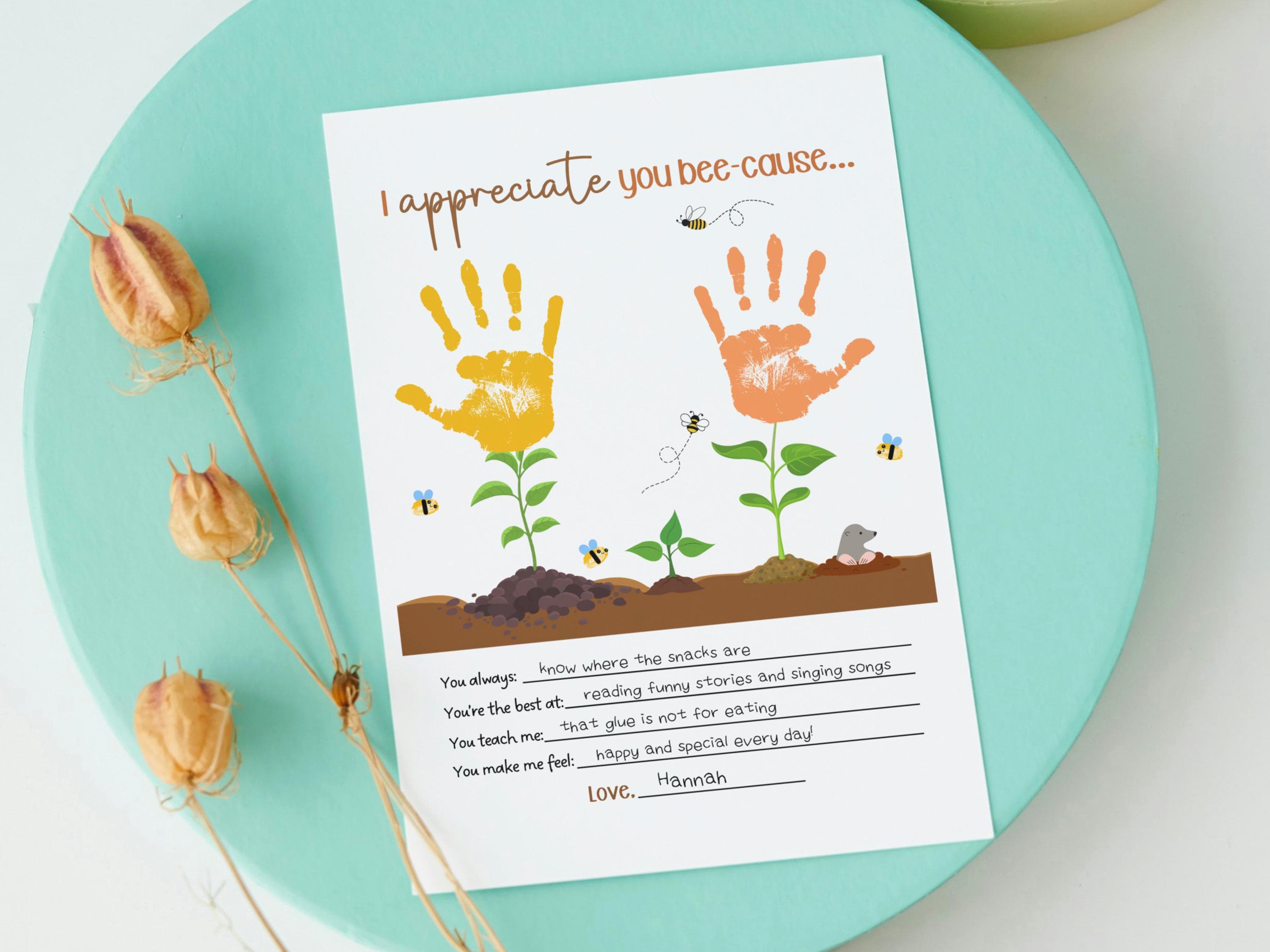 Teacher Appreciation Handprint Craft Bundle Kids Printable DIY End of Year School Gift Keepsake Art for PreK Kindergarten Preschool Children - image 5