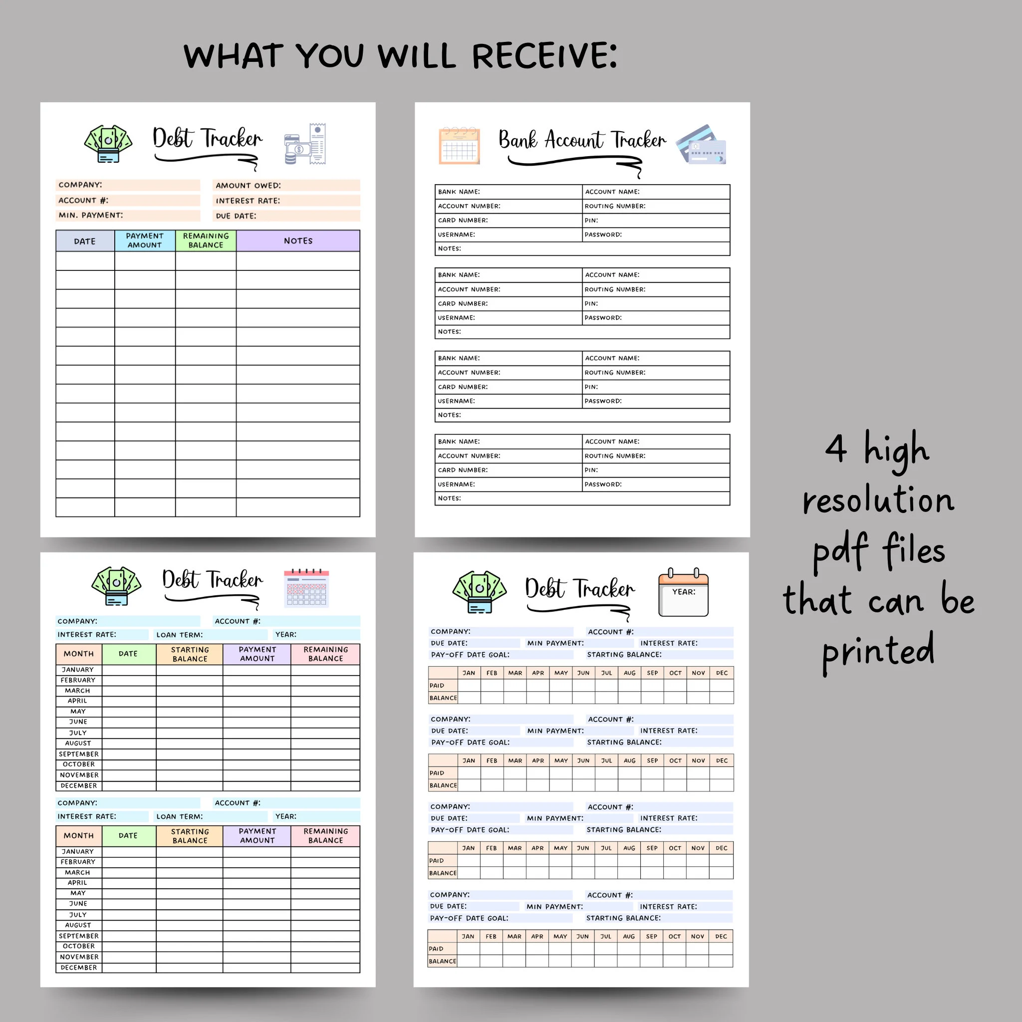 Debt Payment Tracker Printable, Financial Planner, Credit Card Payment Tracker, Expense Tracker, Budget Planner, Bank Account Tracker Log - image 3