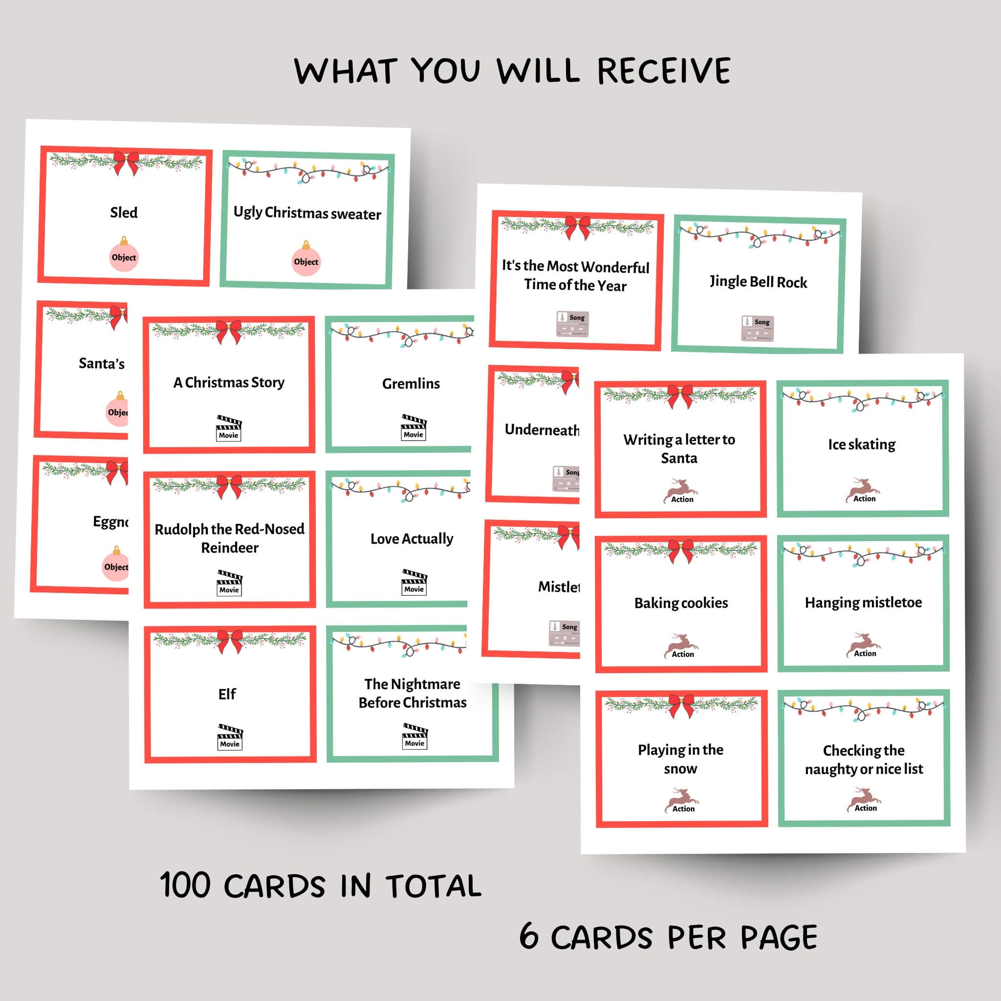 Christmas Charades Game Printable, Holiday Party Activity for Family, Adults and Kids, Office Party, Classroom Game, Xmas Pictionary Cards - image 3