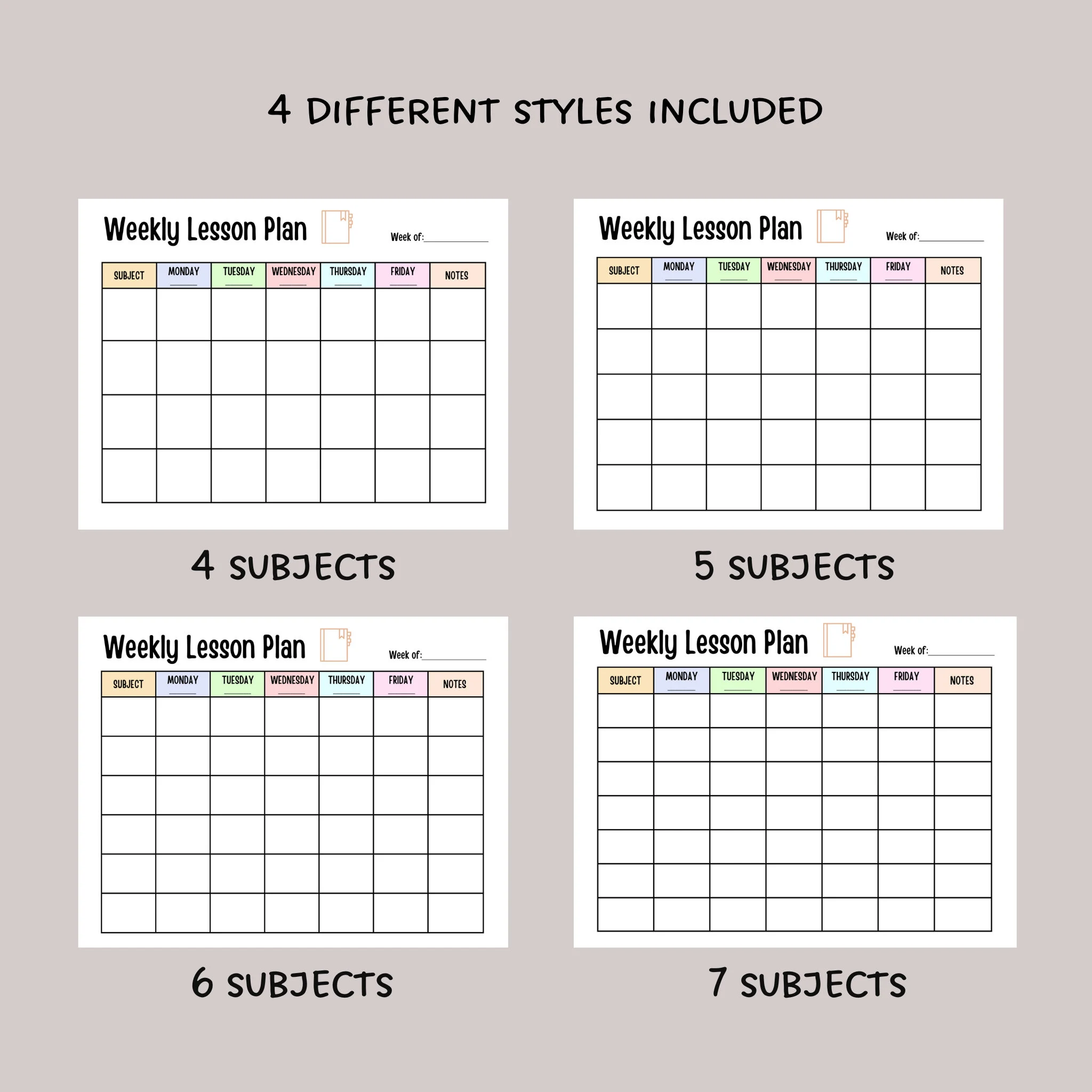 Weekly Lesson Plan Printable, Editable Weekly School Schedule, Simple Weekly Lesson Planner, Lesson Plan Sheet, Homeschool Weekly Planner - image 3