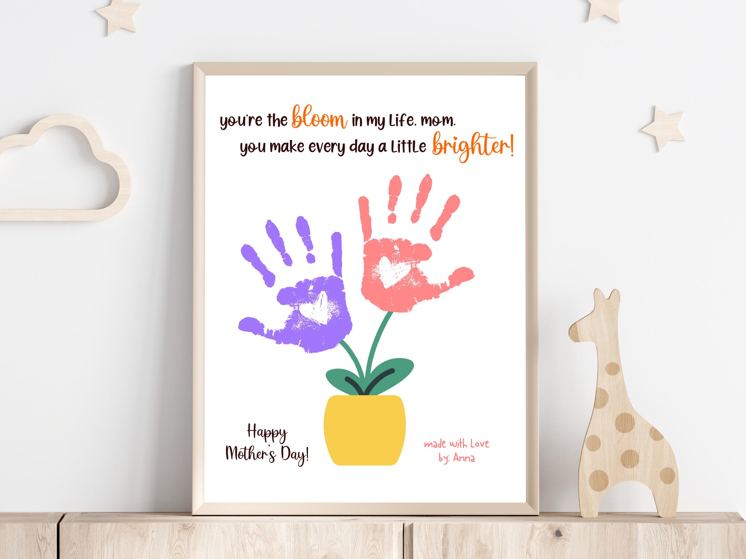 Mom Handprint Craft for Kids Printable, Mothers Day DIY Flowers Hand Art Activity Birthday Gift from Children Baby Toddler Hand Wall Decor - image 2