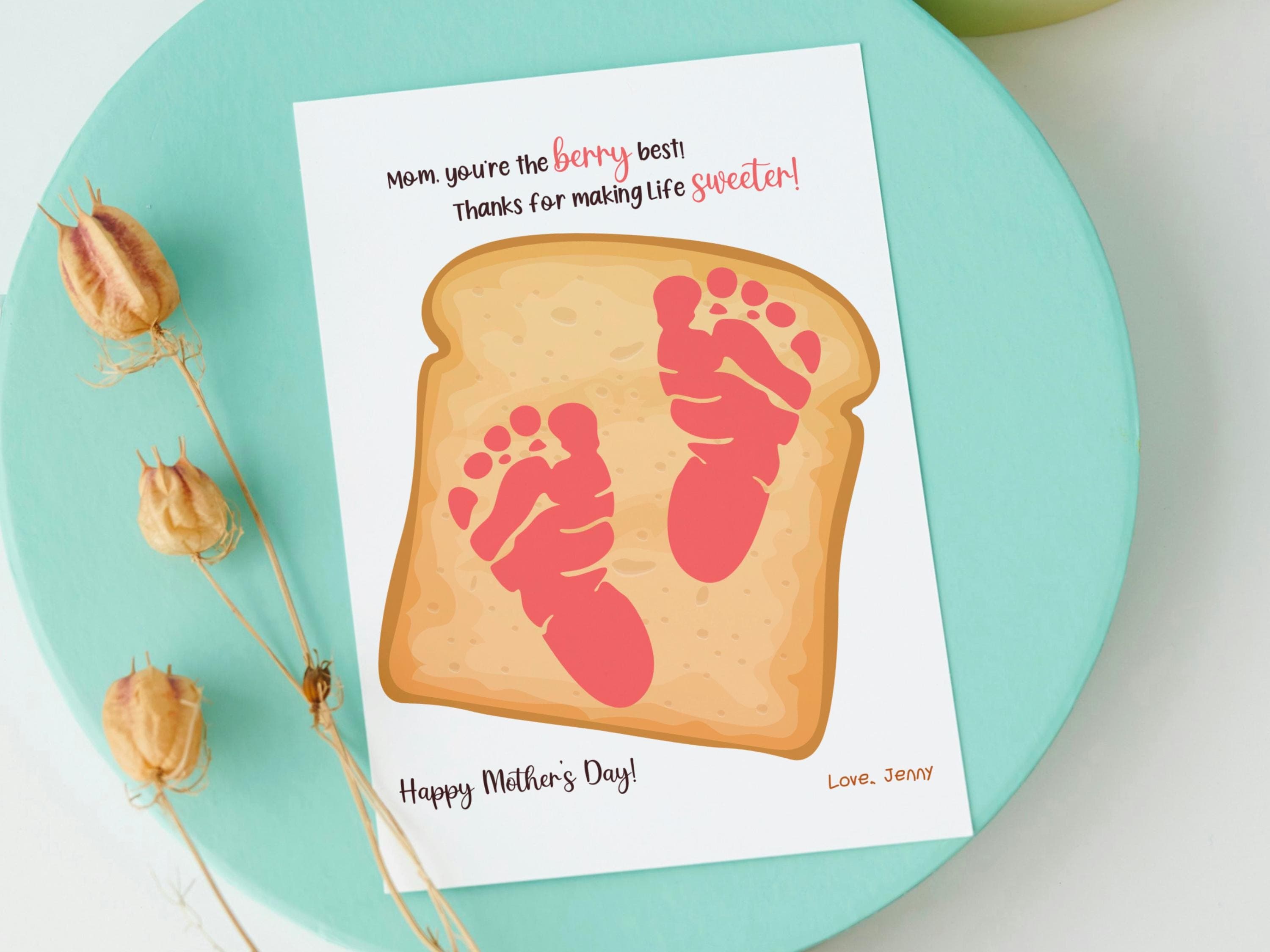 Mothers Day Footprint Craft for Kids Printable Card Handprint Art Activity Keepsake Birthday Mom Gift Preschool Classroom Kindergarten Pre-K - image 4