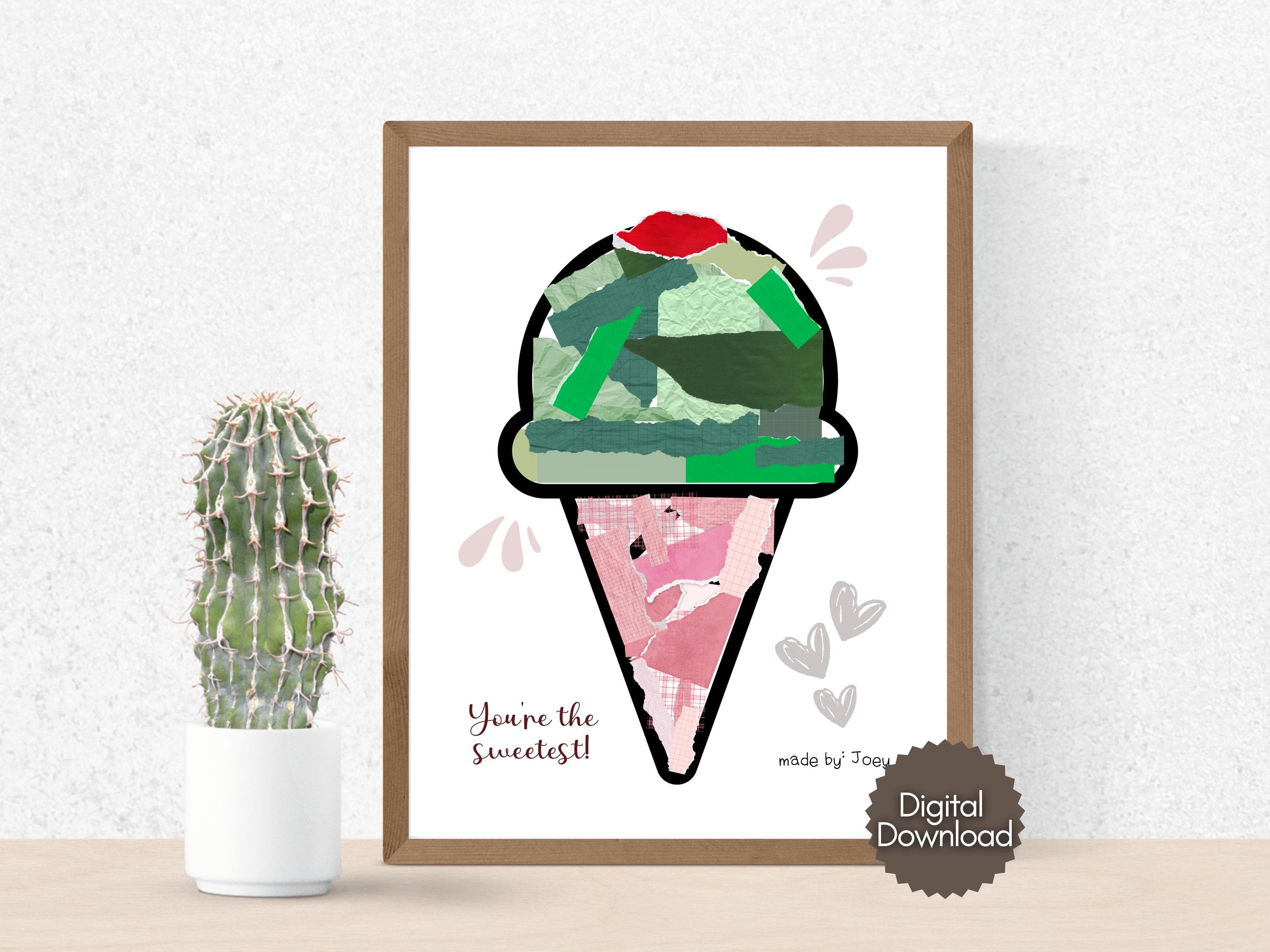 Summer Themed Torn Paper Craft Printable, DIY Ice Cream Cone Art for Kids Toddler Baby Children Coloring Page Classroom Homeschool Activity - image 4