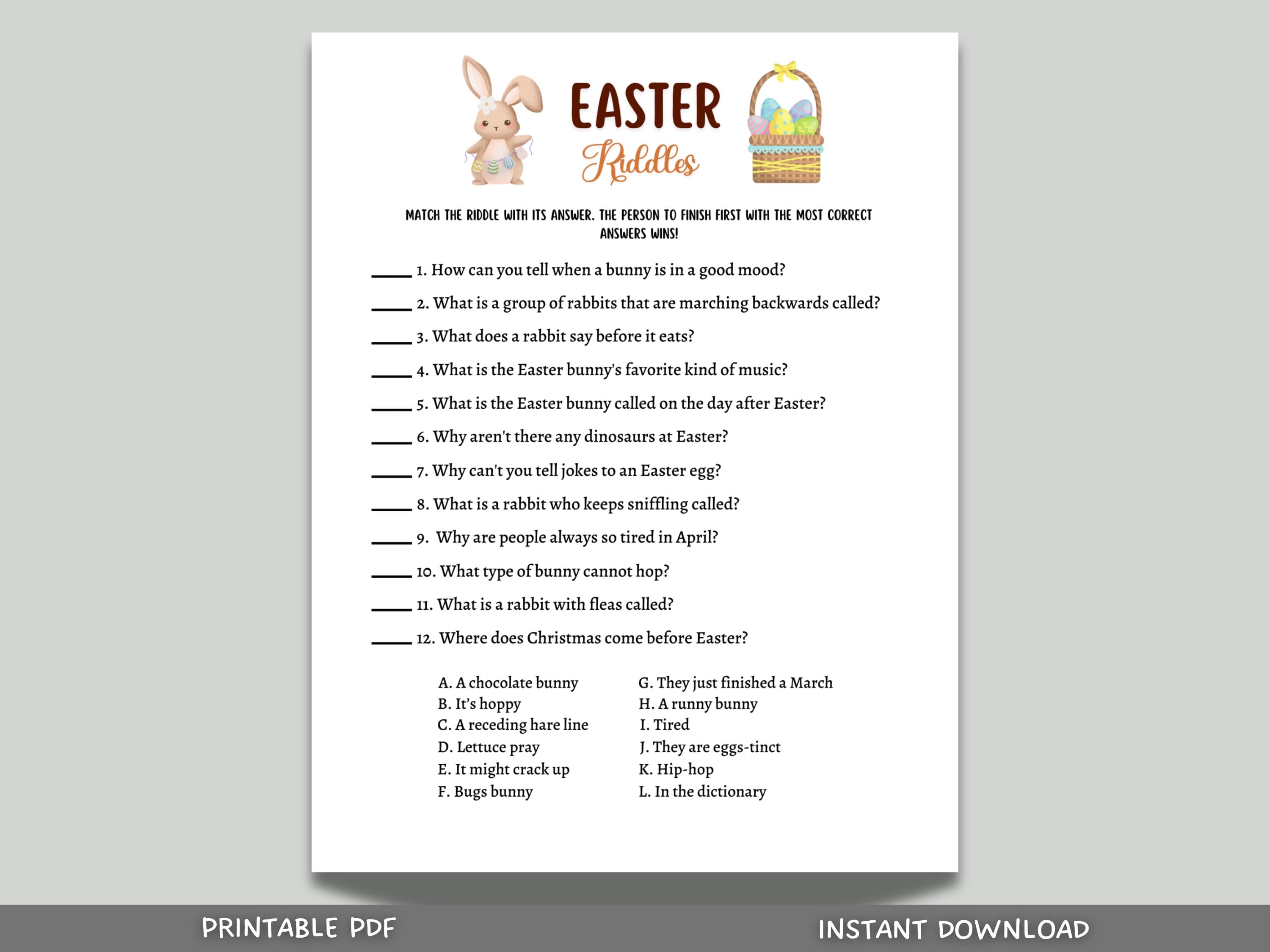 Easter Riddle Me This Game Printable, Easter Party Game, Easter Activity Kids, Trivia Quiz Adults, Dinner Game, Family Game, Classroom Game