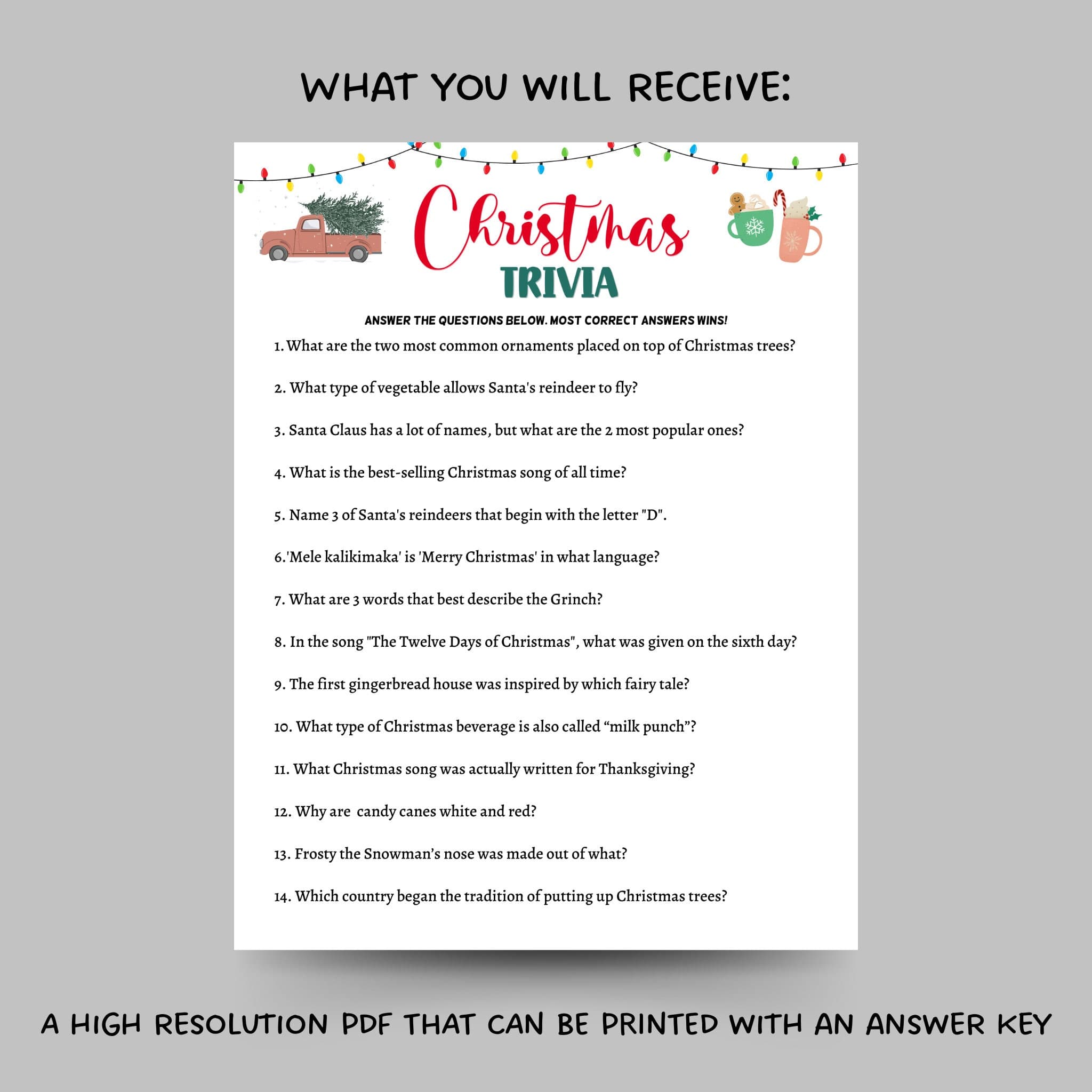 Christmas Trivia Game Printable, Fun Holiday Party Game, Office Party Game, Xmas Family Activity Game, Christmas Party Game, Adults & Kids - image 3