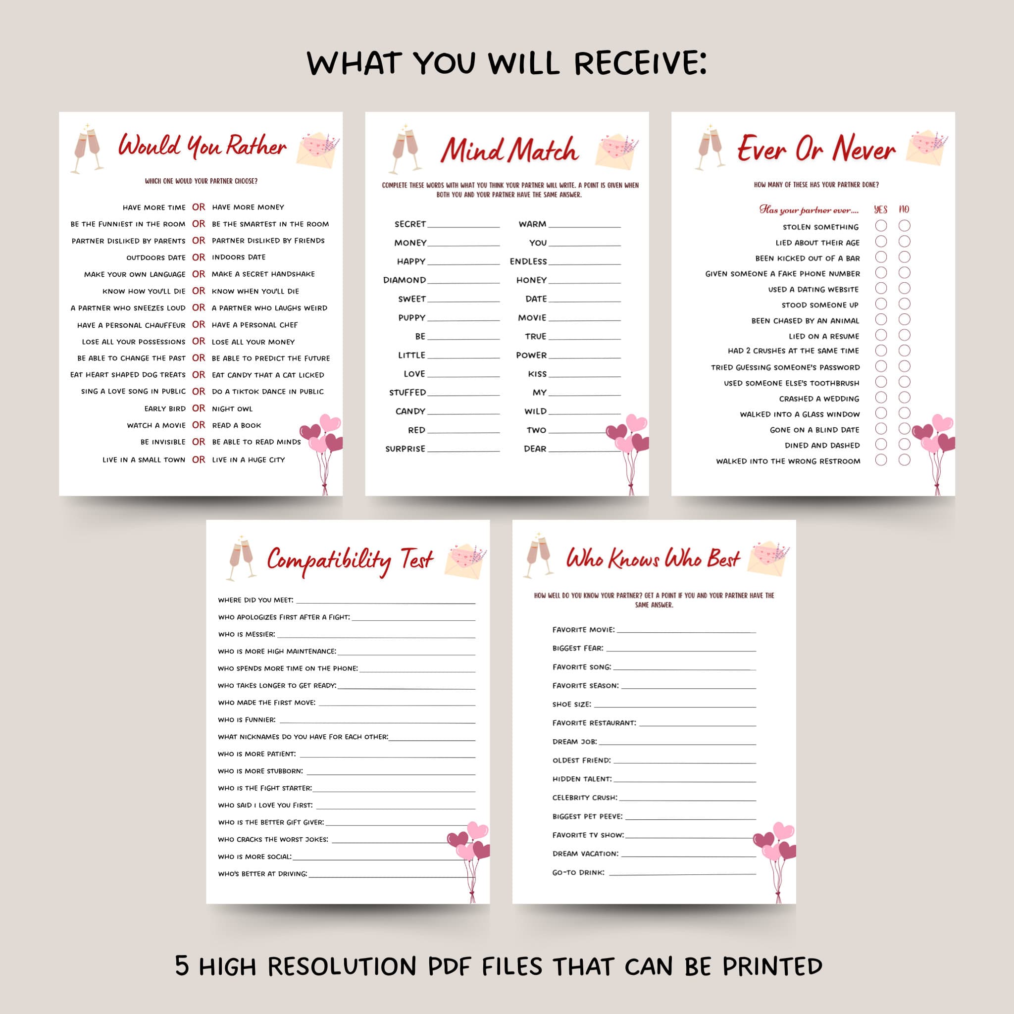 Couple Games Printable, Date Night Games, Marriage Anniversary Games, Fun Party Games for Couples, Valentines Day Games, Couples Night Games - image 3