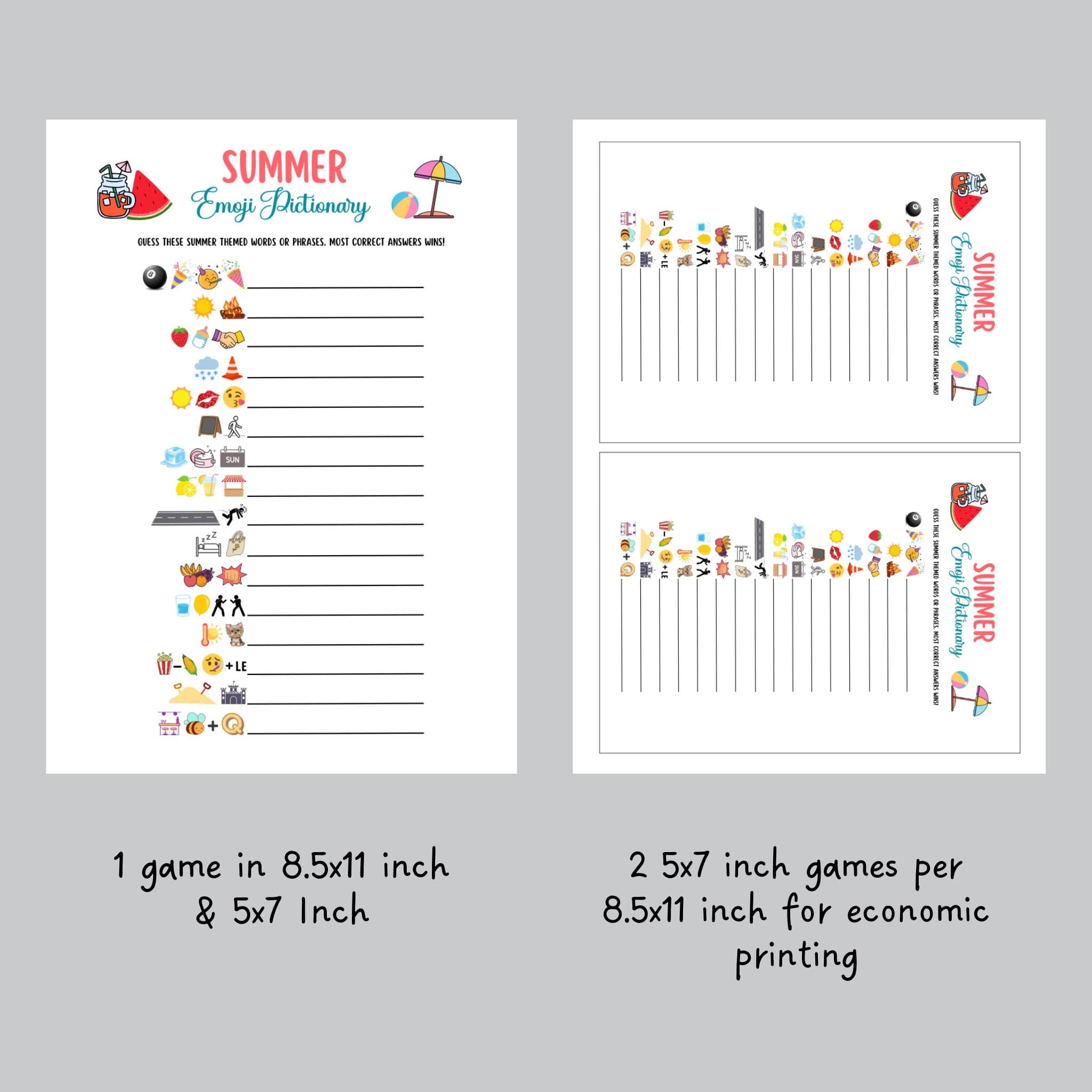 Summer Emoji Pictionary Game Printable, Summertime Activities for Adults & Kids, Fun Pool Party Games, Family Trivia Game, Emoji Quiz Game - image 5