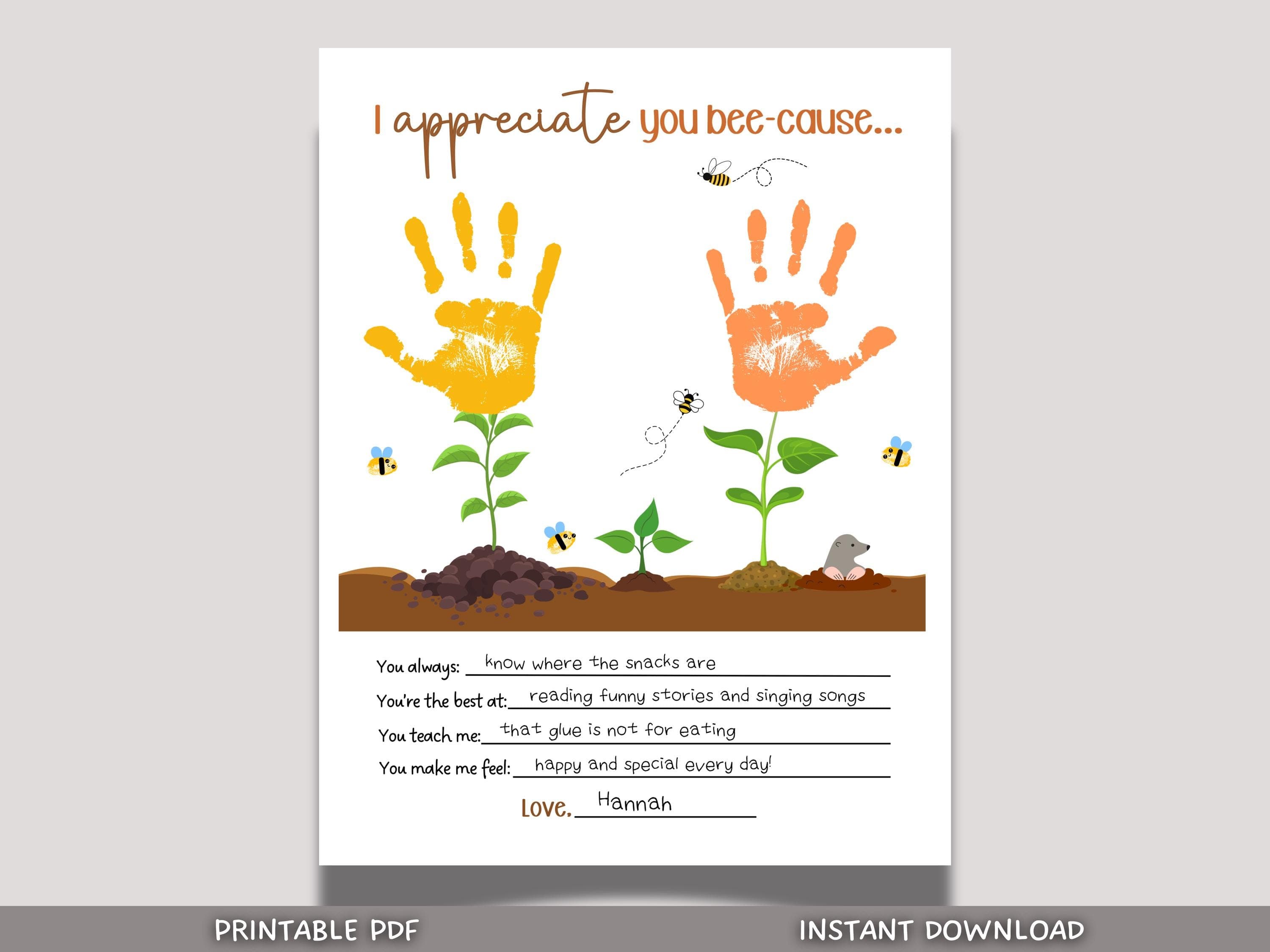 Teacher Appreciation Handprint Craft Kids Printable, DIY Gift Keepsake Art for Pre-K Kindergarten Preschool Children Teacher Parent Resource